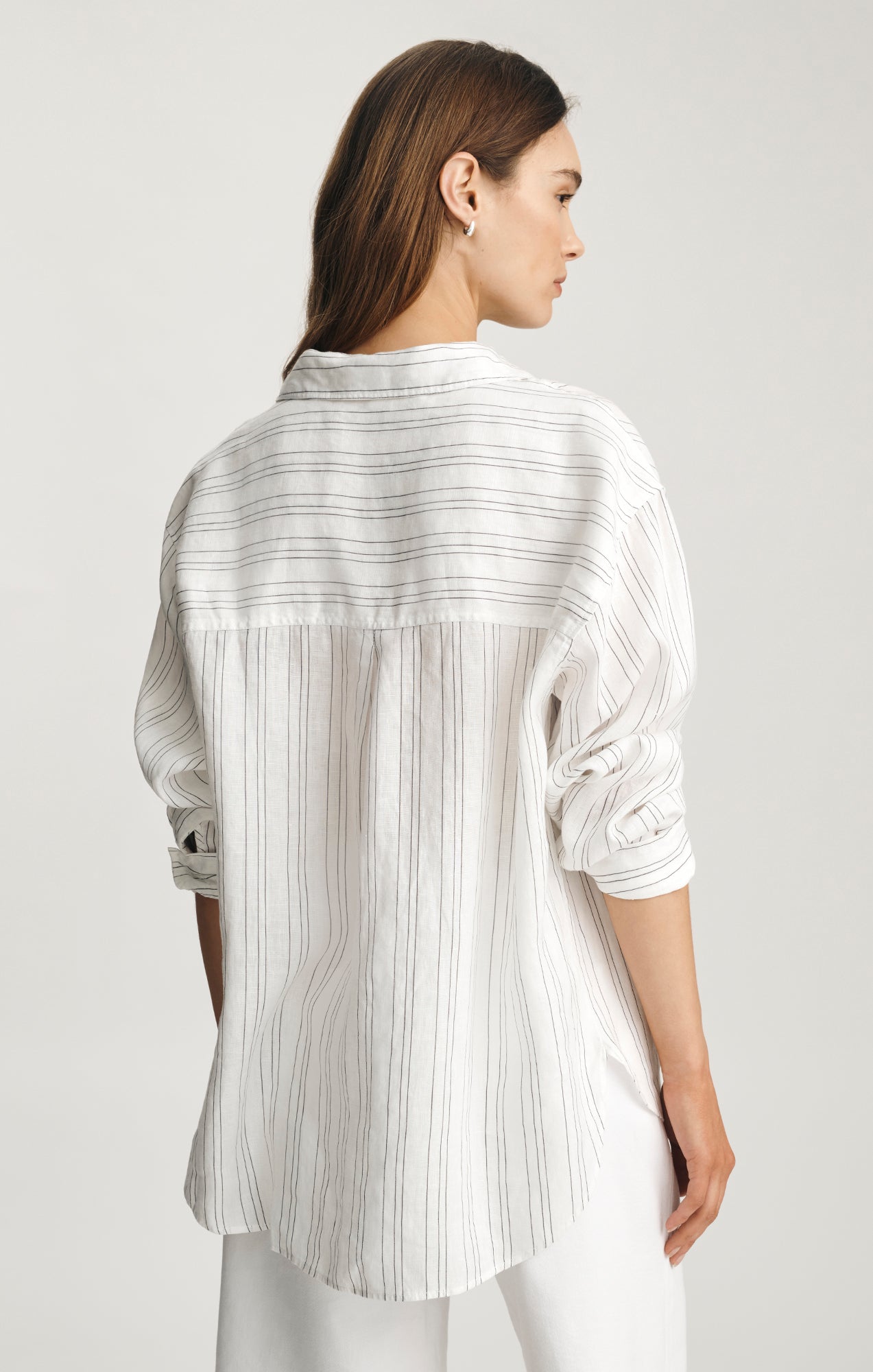 LINEN OVERSIZED BUTTON-UP SHIRT IN BLACK STRIPED - Mavi Jeans