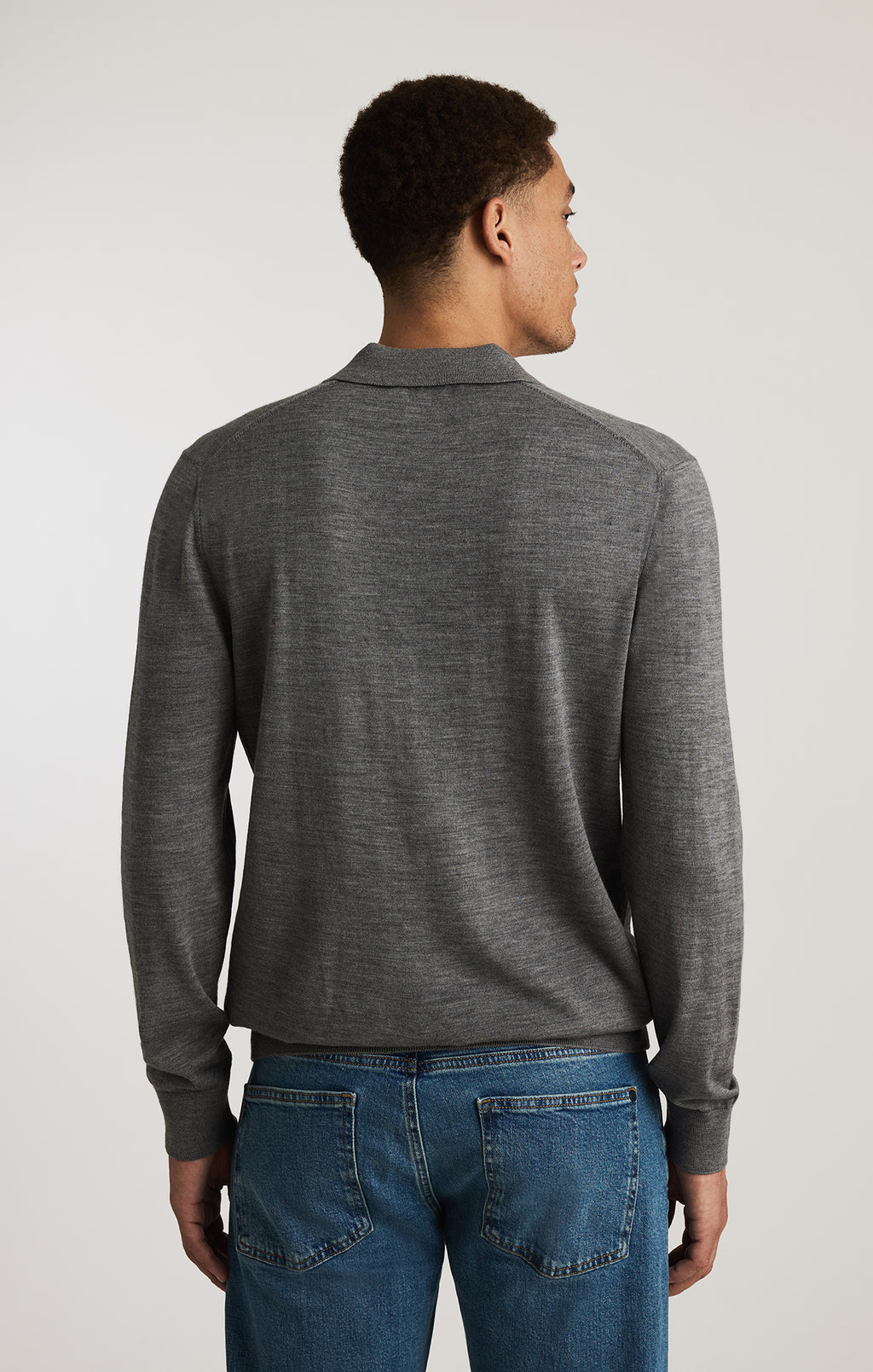 EDITION WOOL POLO SWEATER IN GREY MELANGE