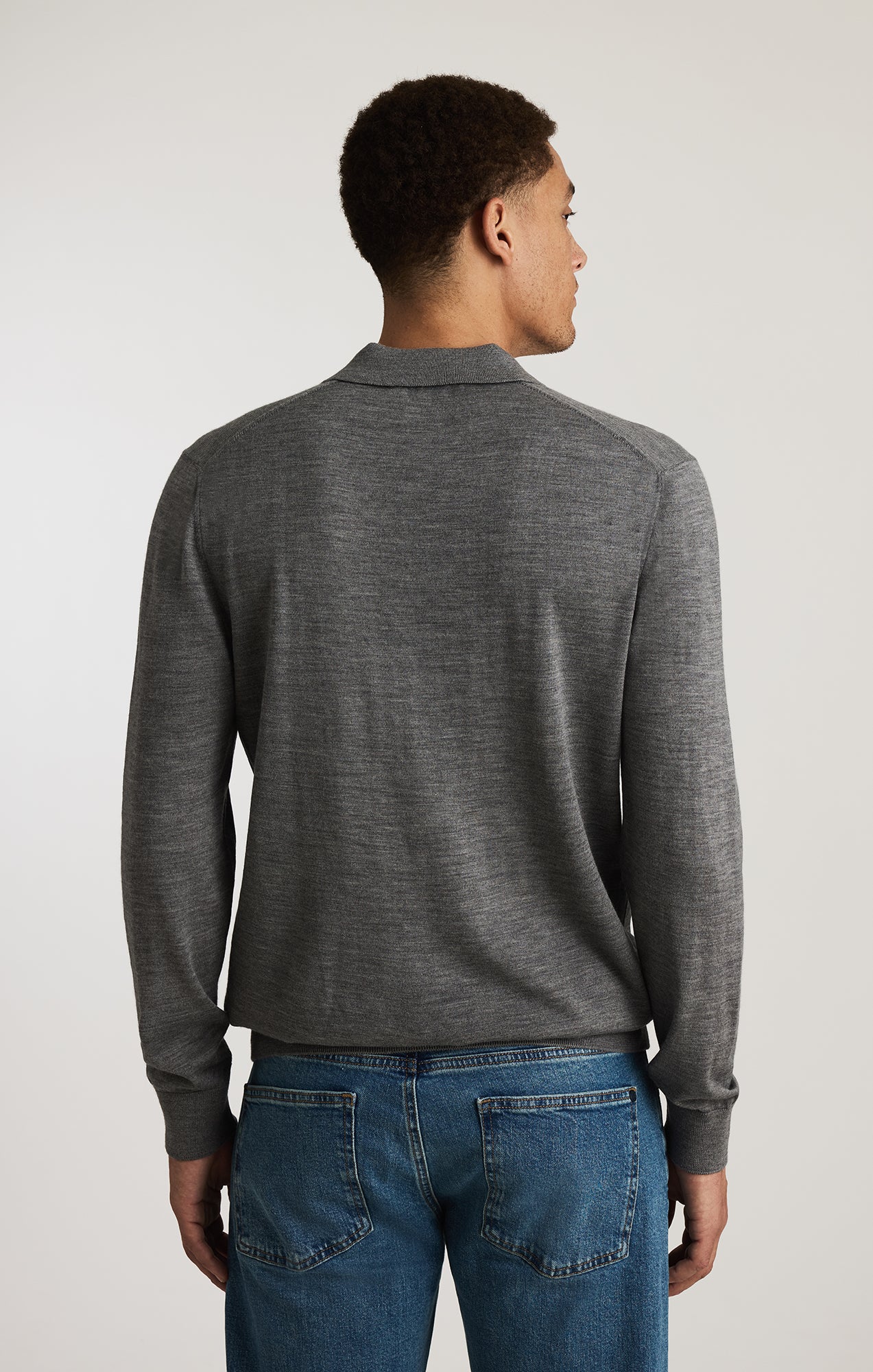 EDITION WOOL POLO SWEATER IN GREY MELANGE