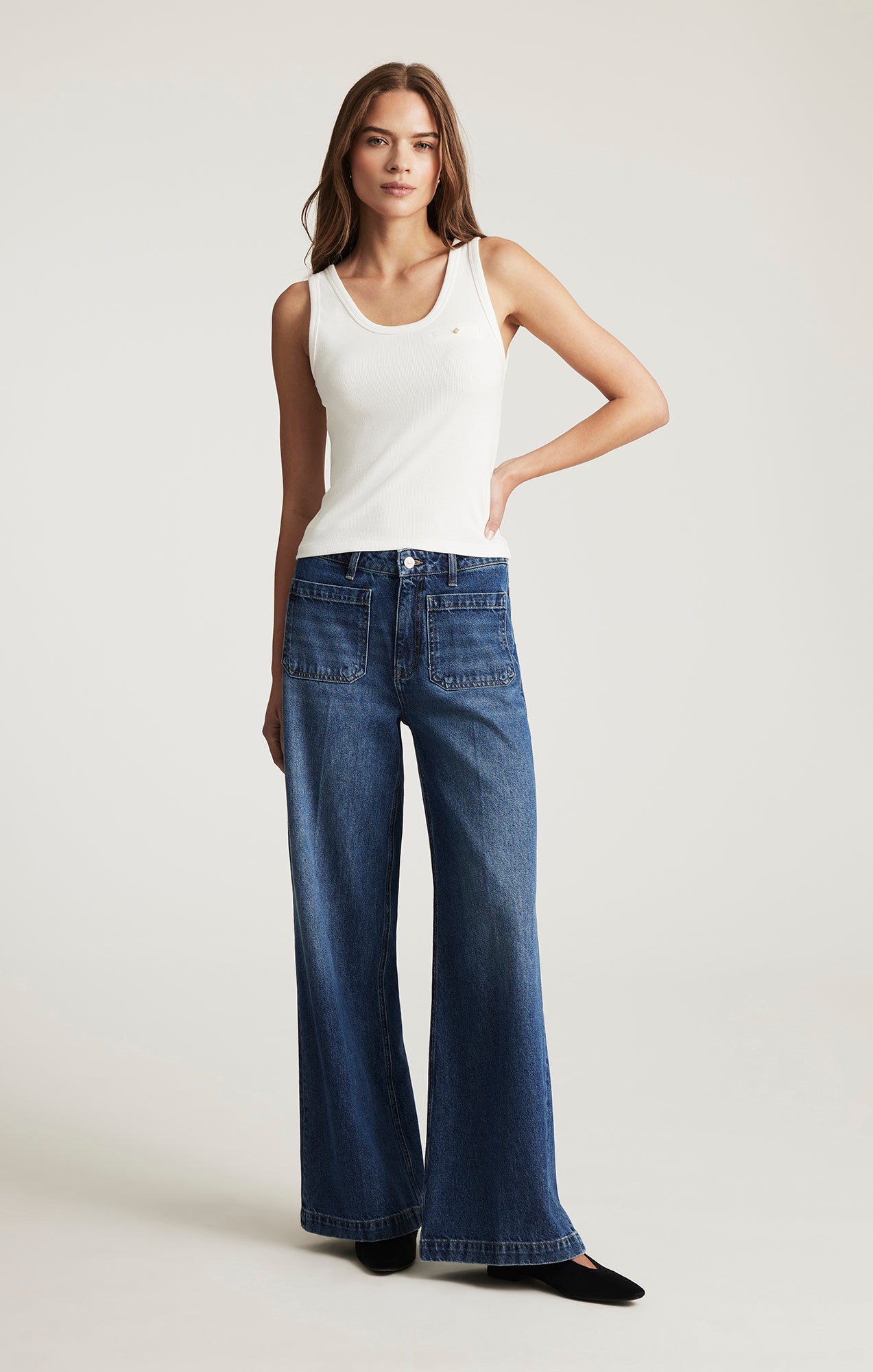 CHRISTINE WIDE LEG IN DARK BRUSHED CLASSIC DENIM - Mavi Jeans