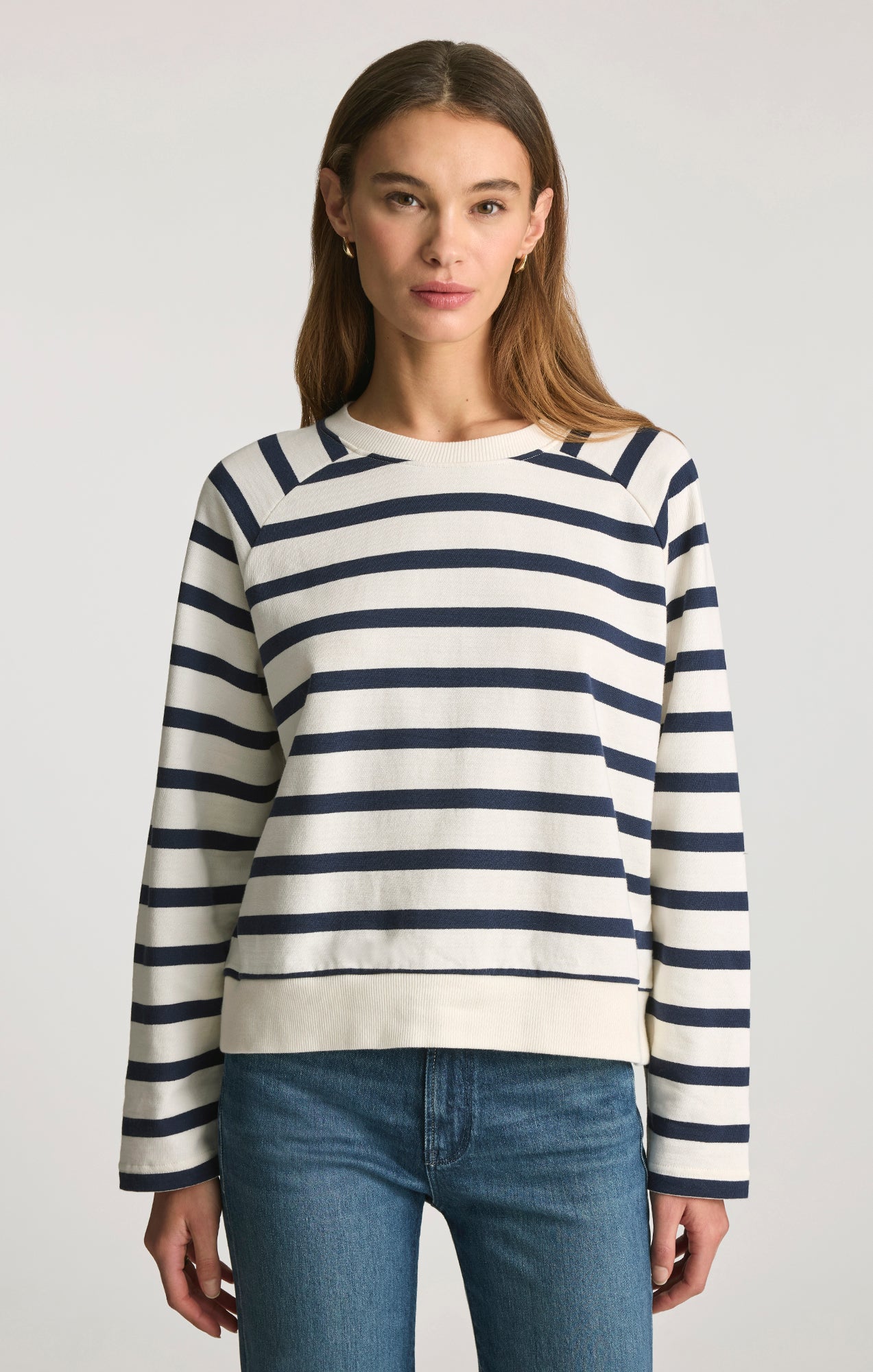 CREW NECK SWEATSHIRT IN BLACK IRIS STRIPE - Mavi Jeans