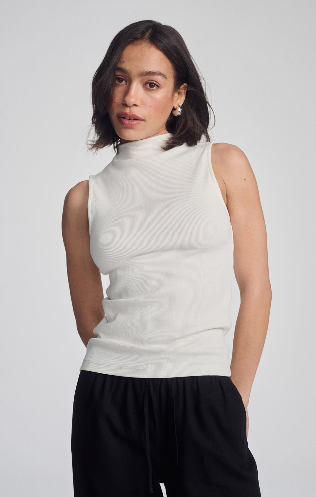 High Neck Tank Top Black And White Mock Neck Shirt Women's And