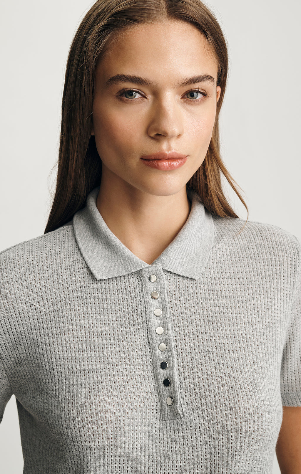 SHORT SLEEVE POLO T-SHIRT IN MID GREY MELANGE - Mavi Jeans