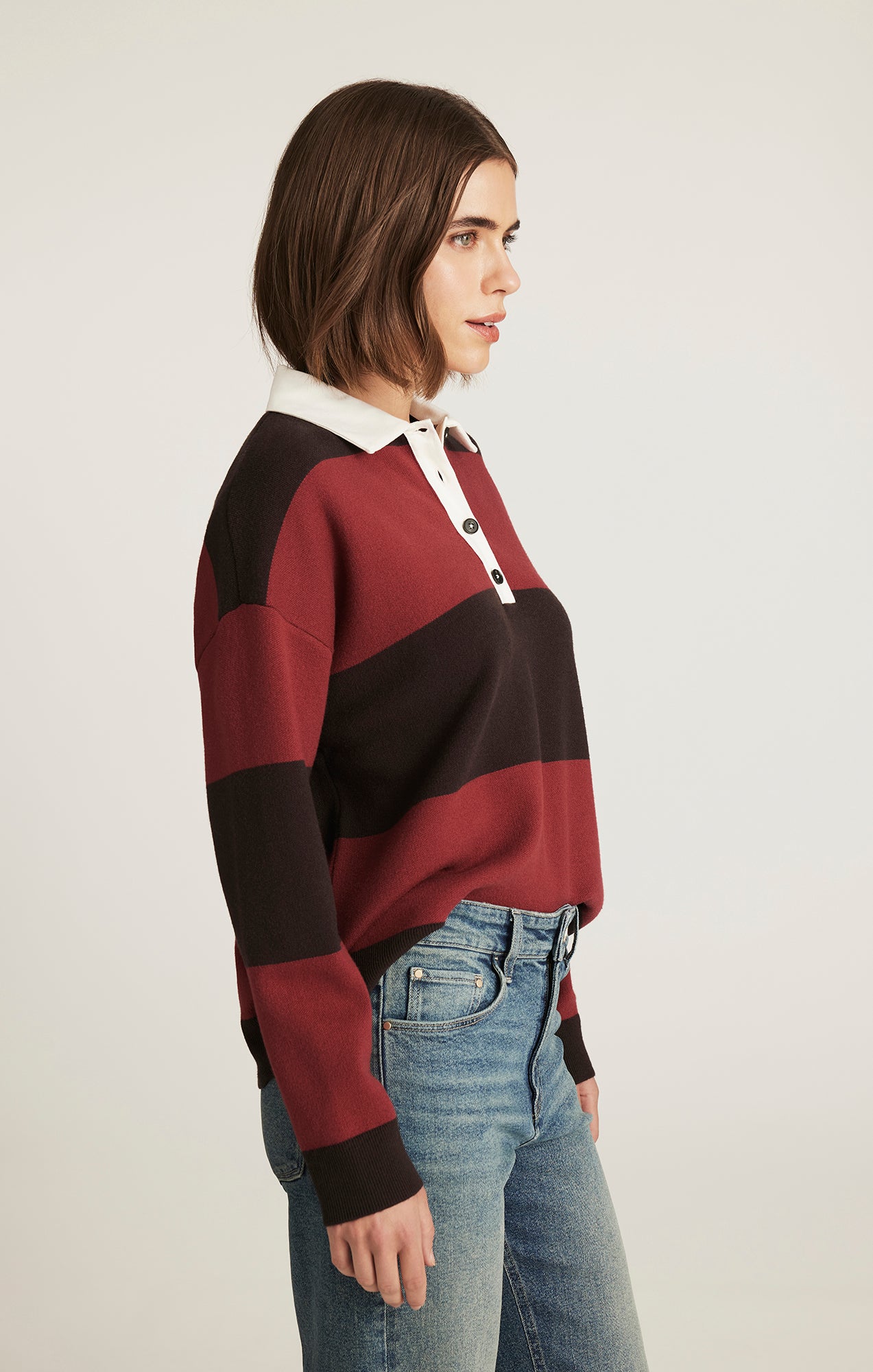 RUGBY POLO SWEATER IN MERLOT STRIPE - Mavi Jeans