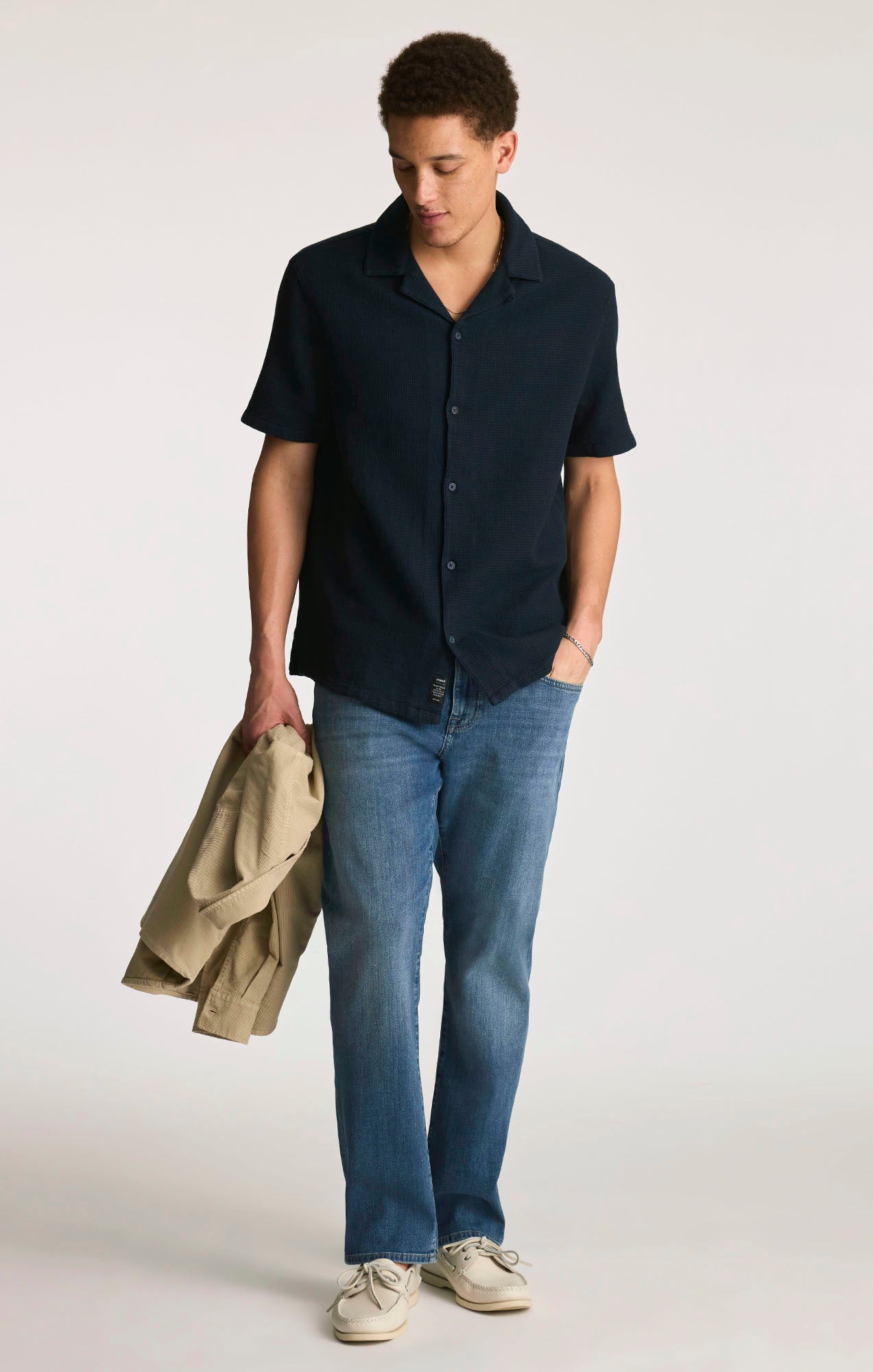 Mavi Men's Waffle Knit Camp Collar Shirt In Total Eclipse – Mavi Jeans