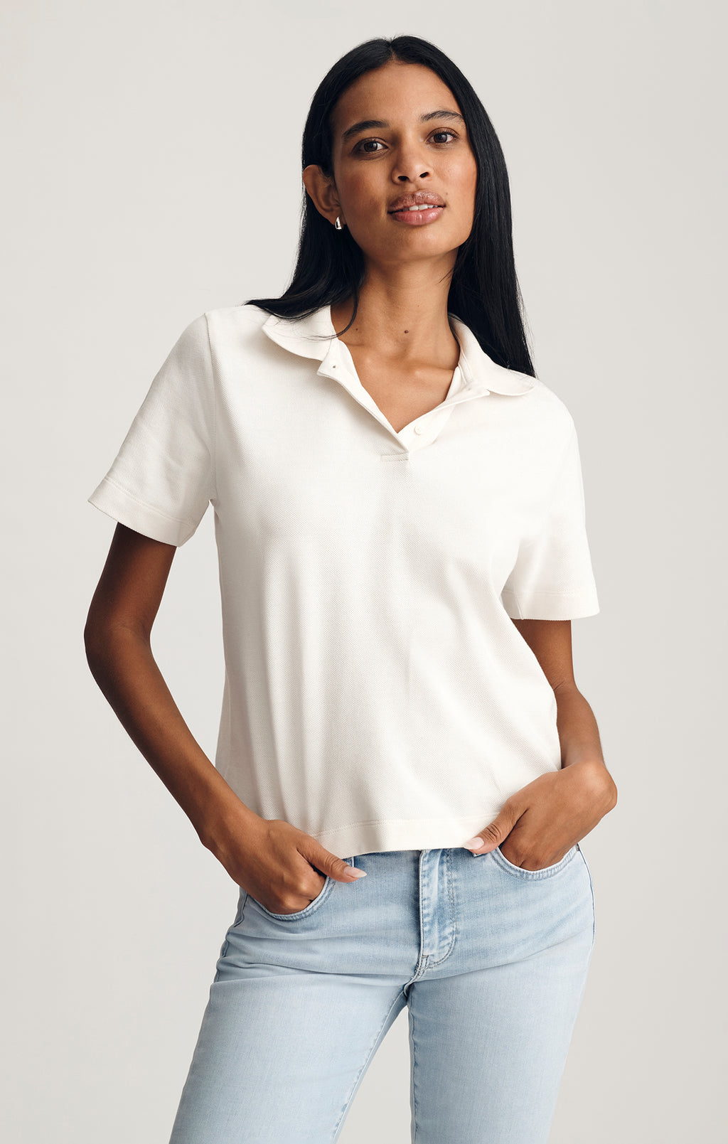 CROPPED POLO T-SHIRT IN COCONUT MILK - Mavi Jeans