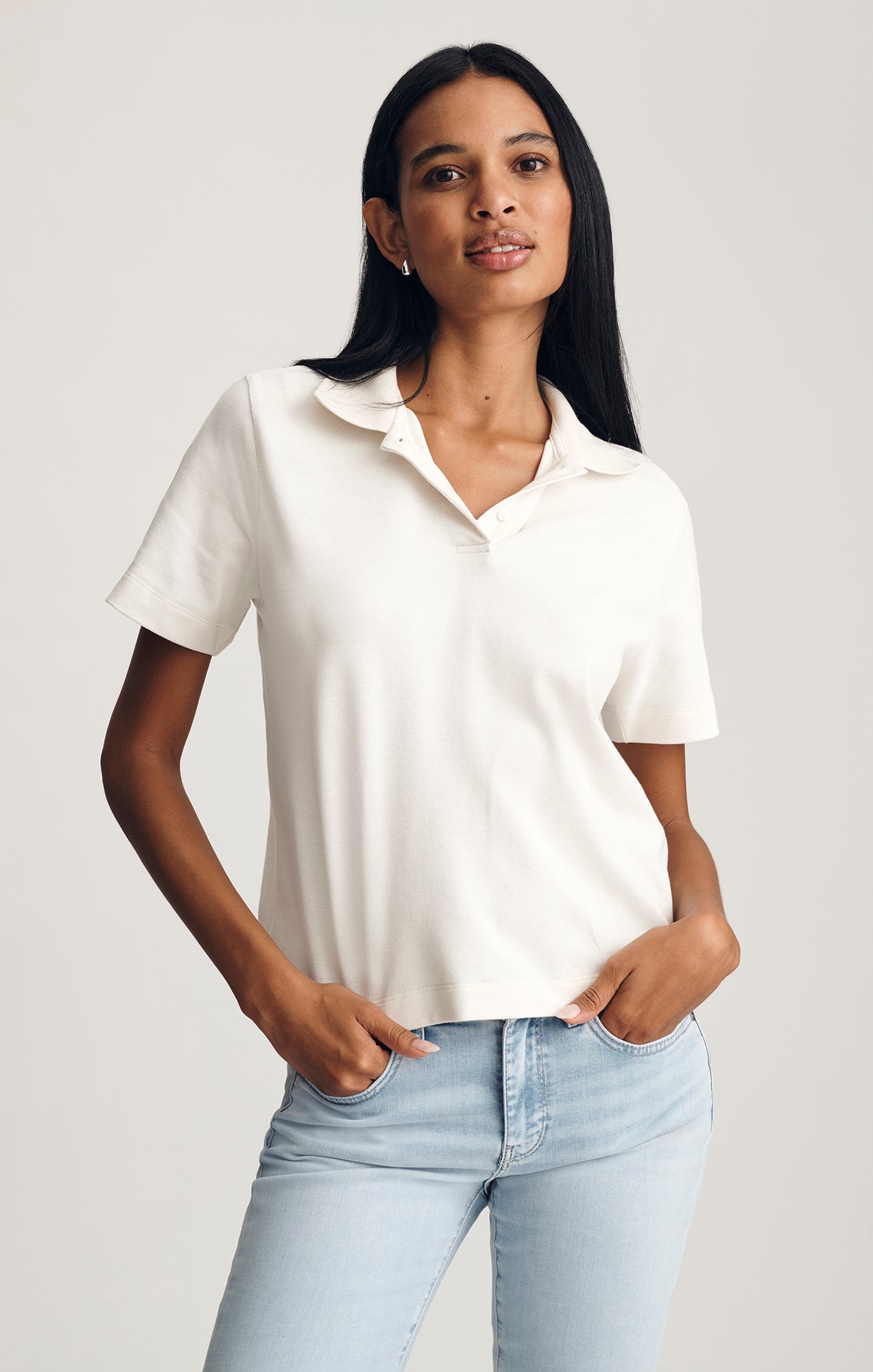 CROPPED POLO T-SHIRT IN COCONUT MILK - Mavi Jeans