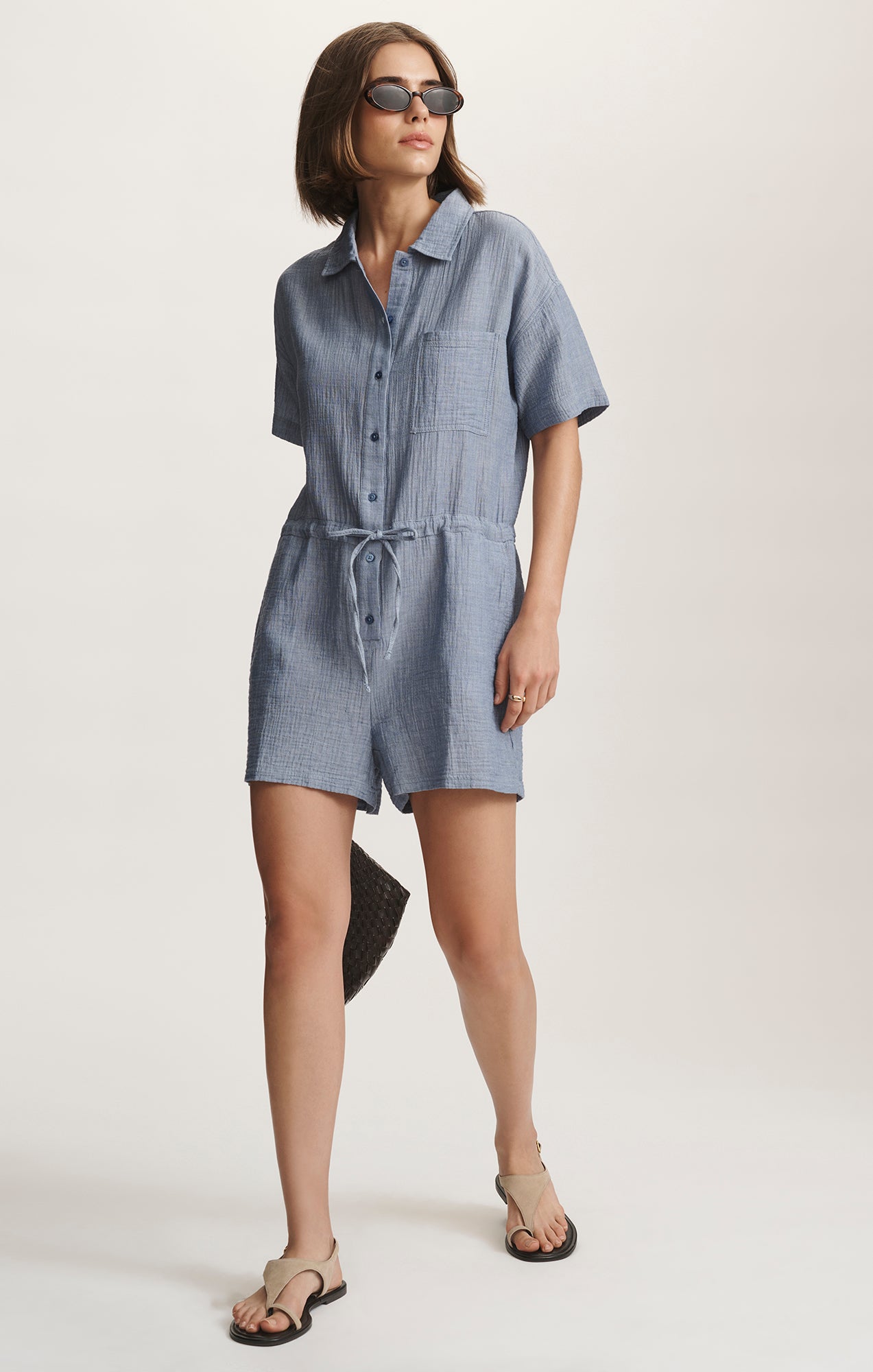 CINCHED WAIST ROMPER IN LIGHT CHAMBRY - Mavi Jeans