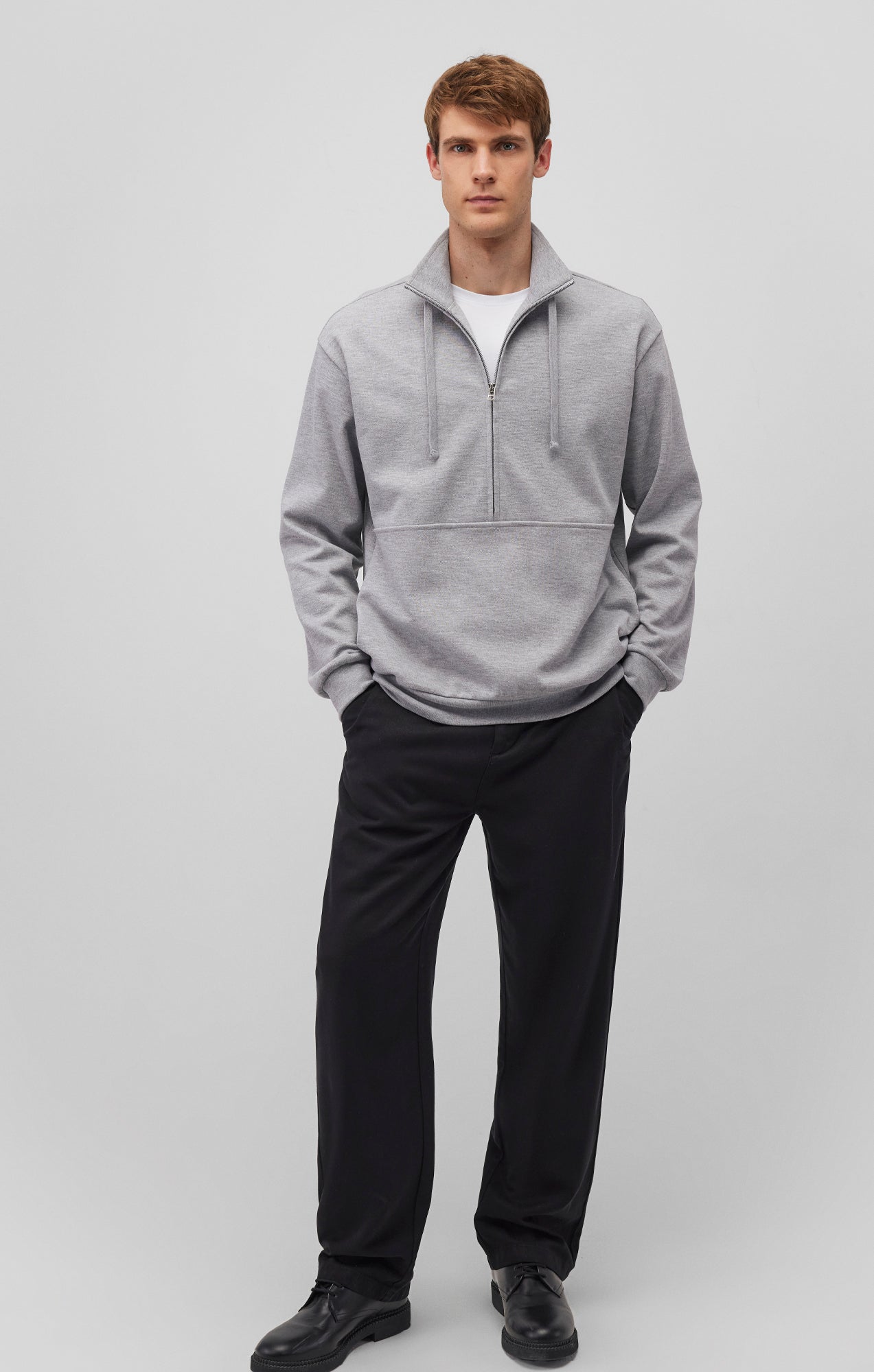 QUARTER ZIP POCKET SWEATSHIRT IN LIGHT GREY MELANGE - Mavi Jeans