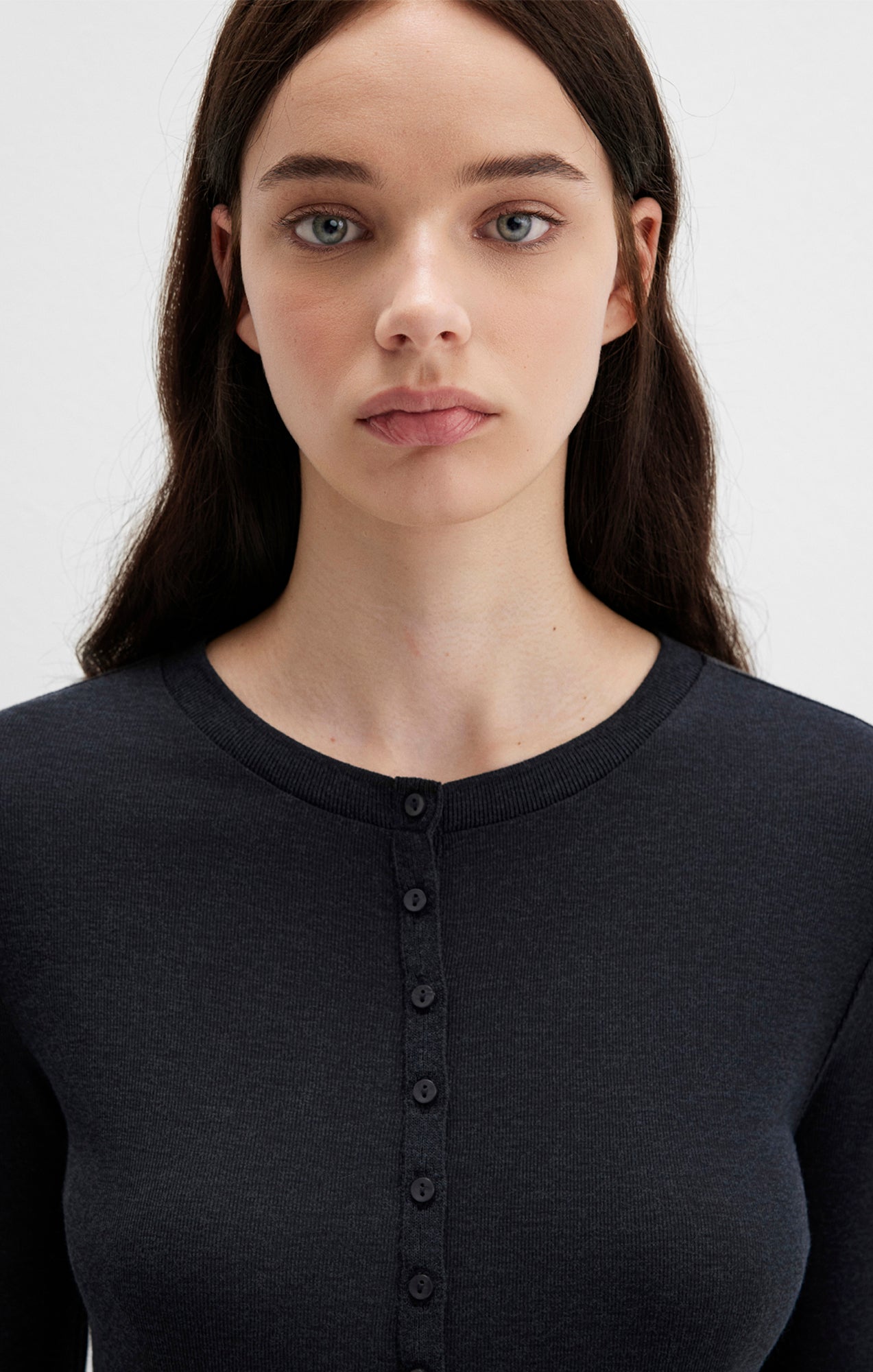 EDITION BUTTON-UP LONG SLEEVE T-SHIRT IN ANTHRACITE - Mavi Jeans