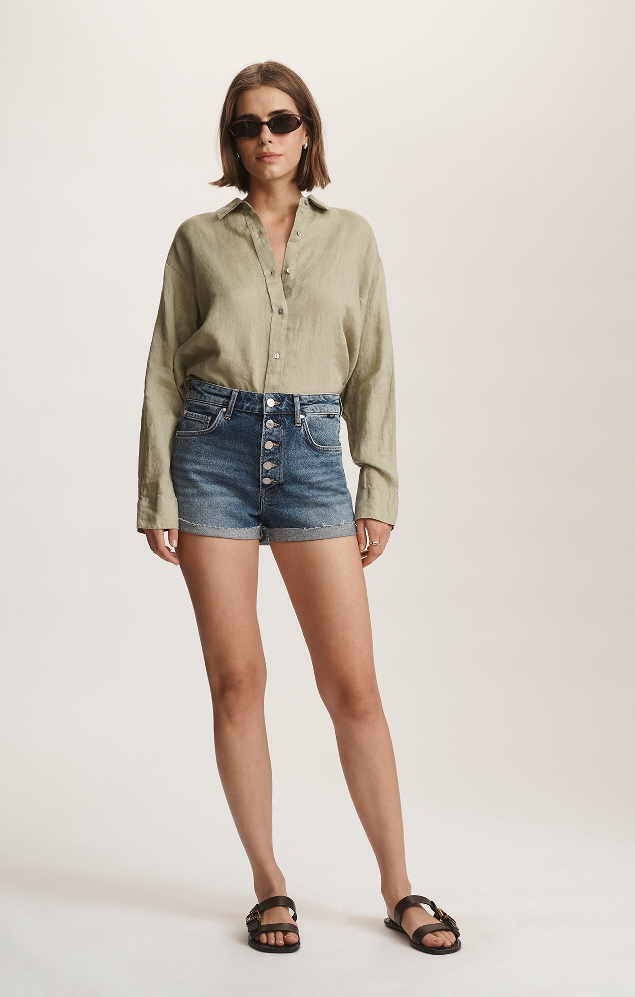 LINEN BUTTON-UP SHIRT IN ELM - Mavi Jeans
