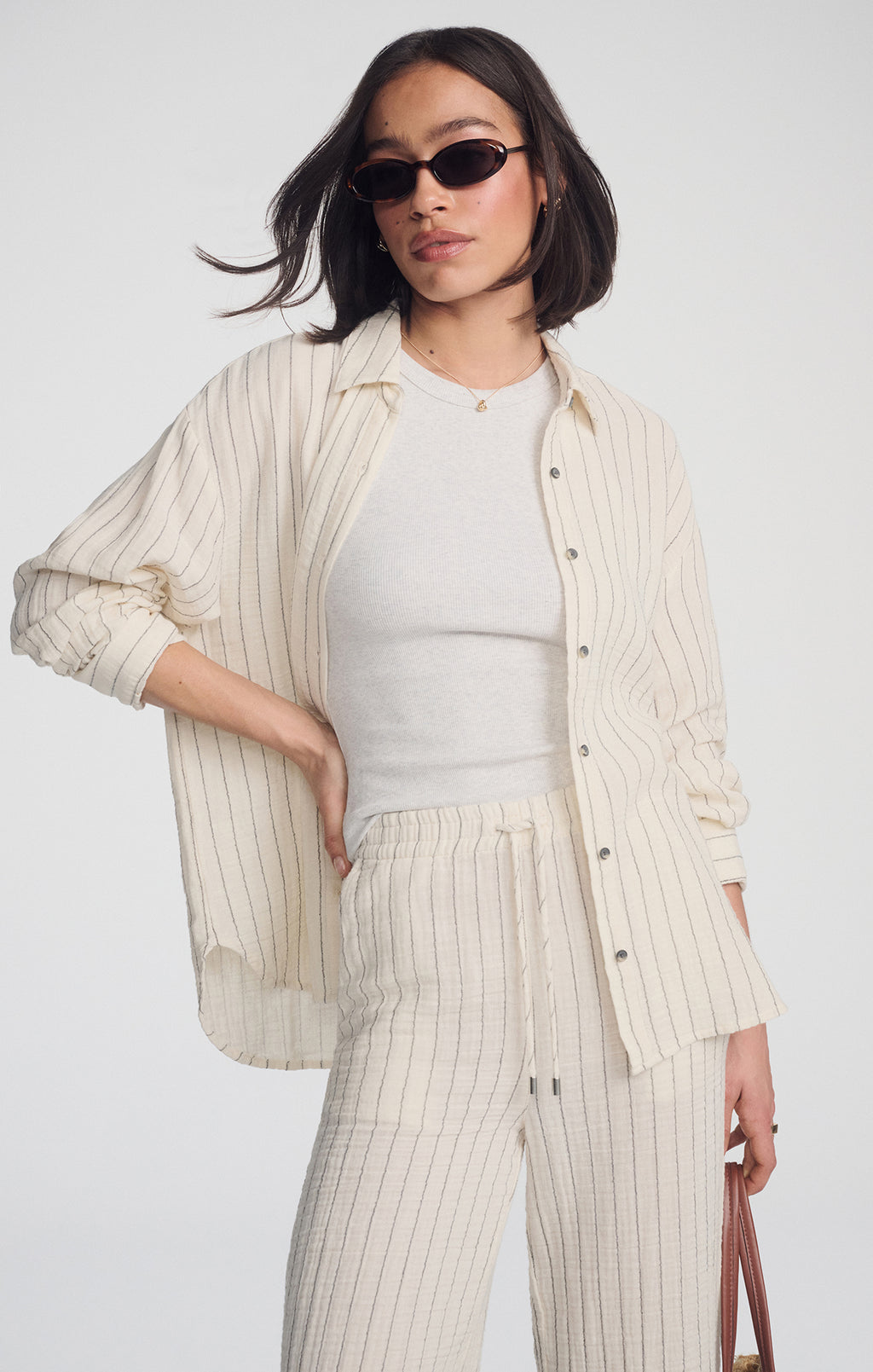 DOUBLE FACE LONG SLEEVE SHIRT IN GREY STRIPE - Mavi Jeans