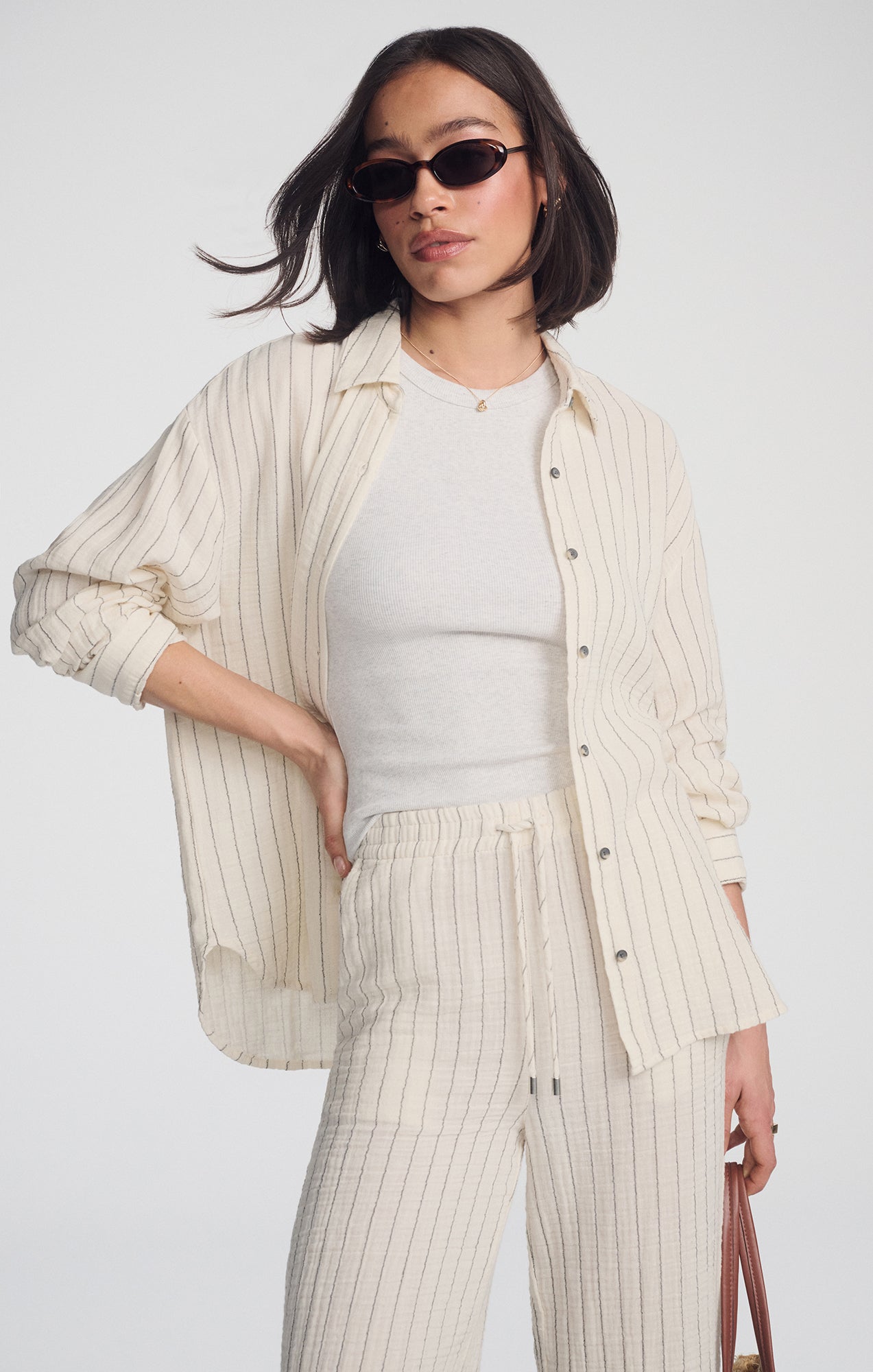 DOUBLE FACE LONG SLEEVE SHIRT IN GREY STRIPE - Mavi Jeans