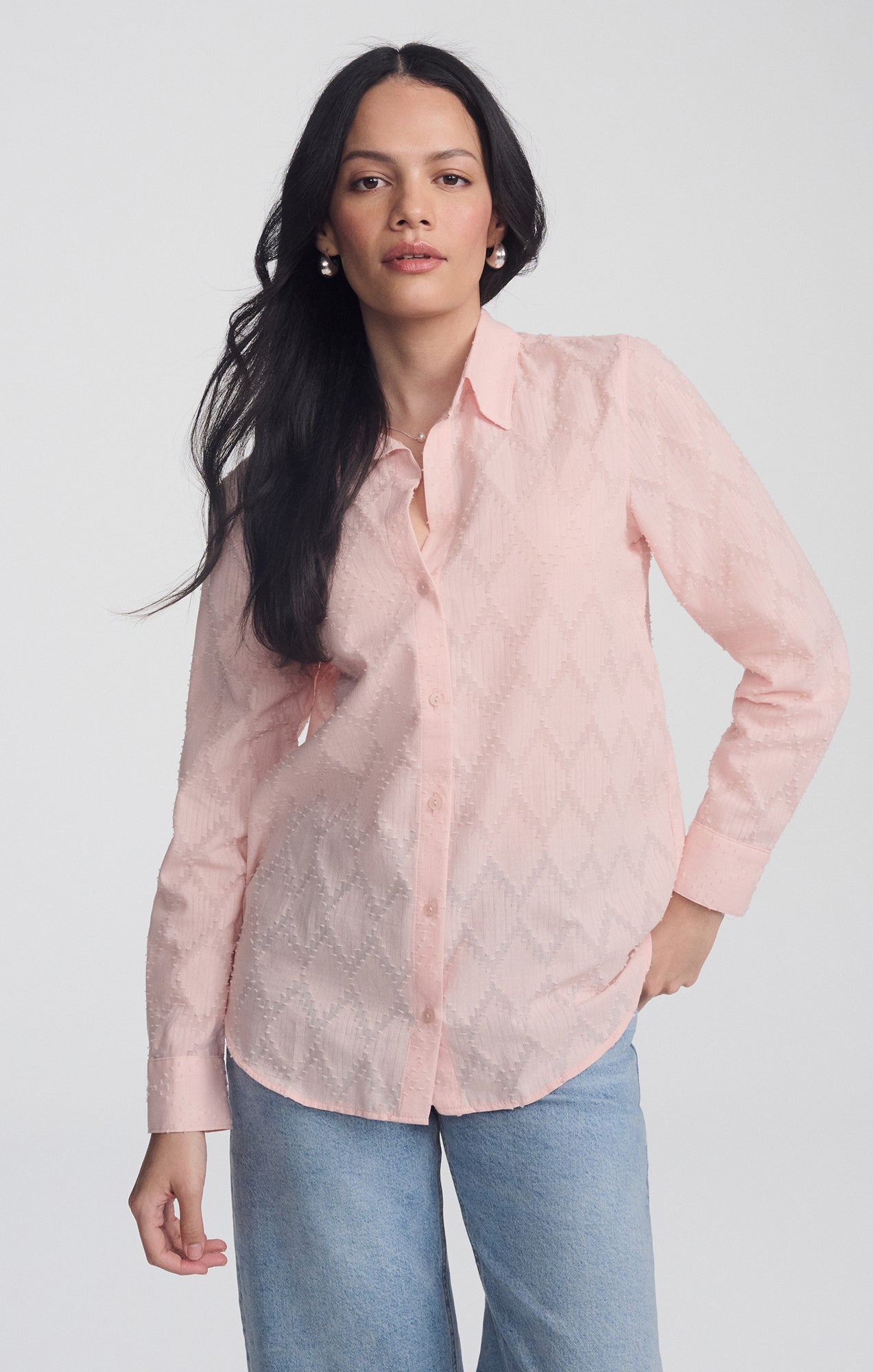 SHEER TEXTURED BUTTON-UP SHIRT IN PEACHSKIN - Mavi Jeans