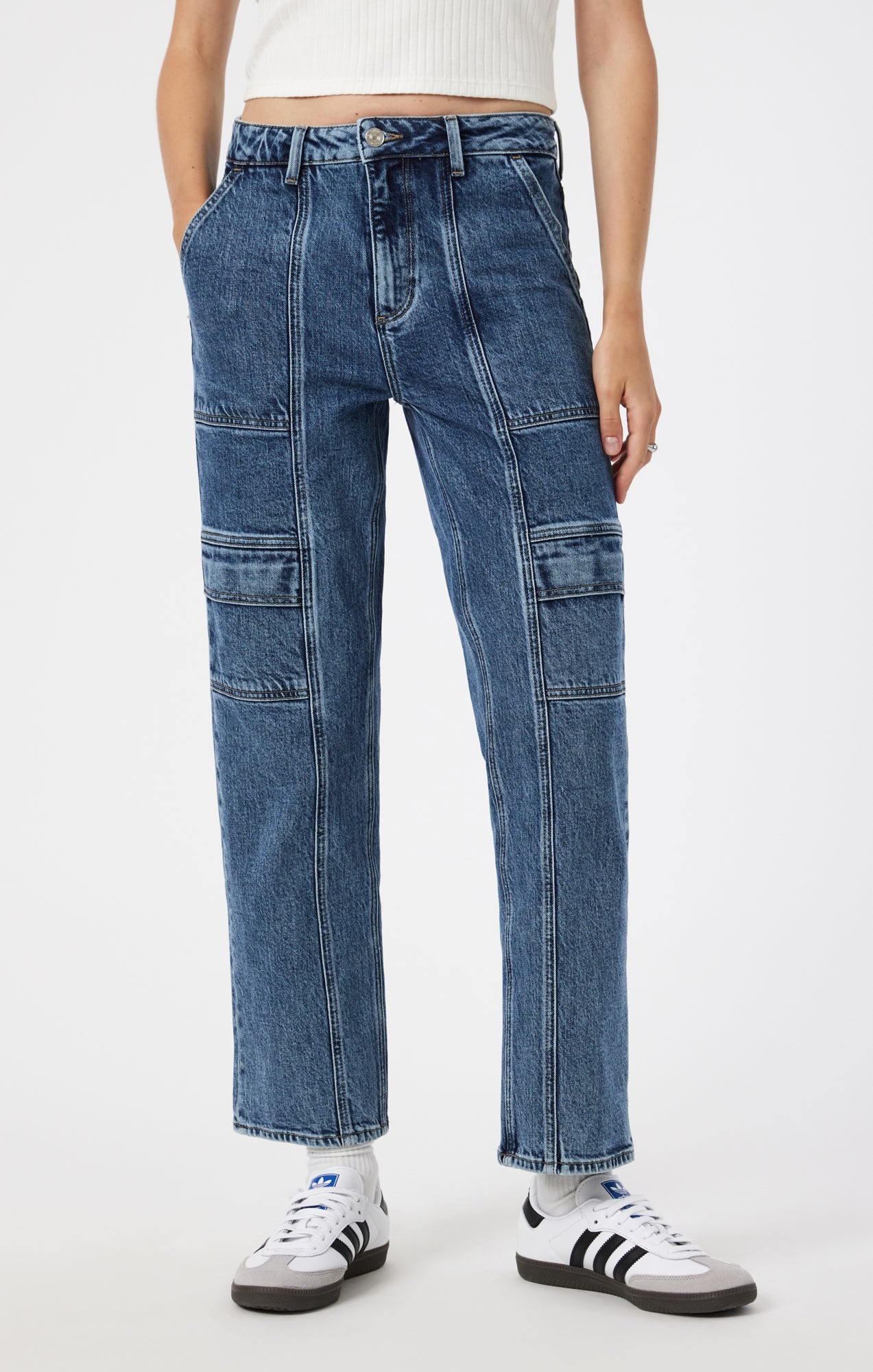MARISSA STRAIGHT LEG UTILITY IN MID BRUSHED CLASSIC BLUE - Mavi Jeans