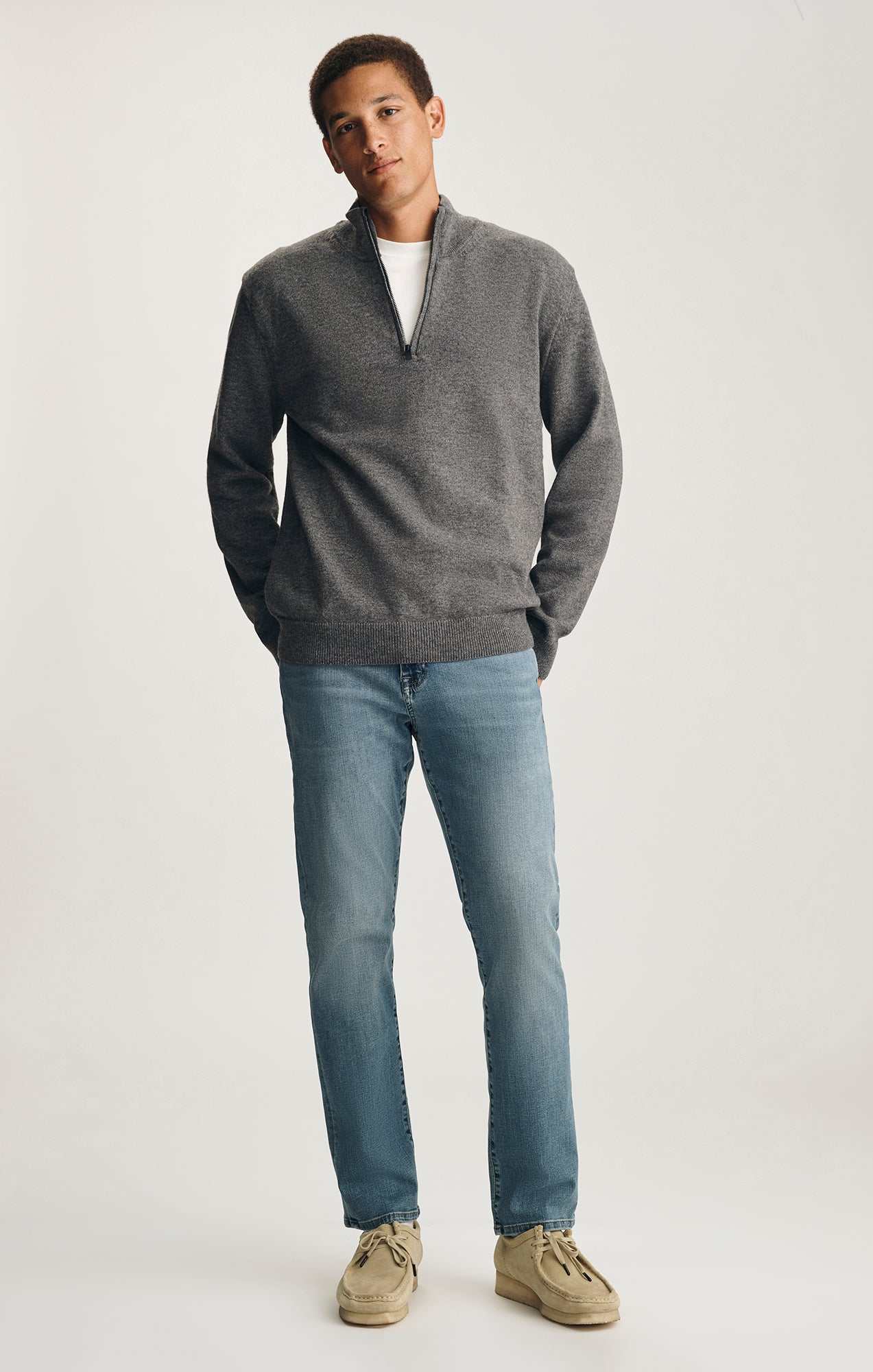 HALF ZIP SWEATER IN DARK GREY MELANGE