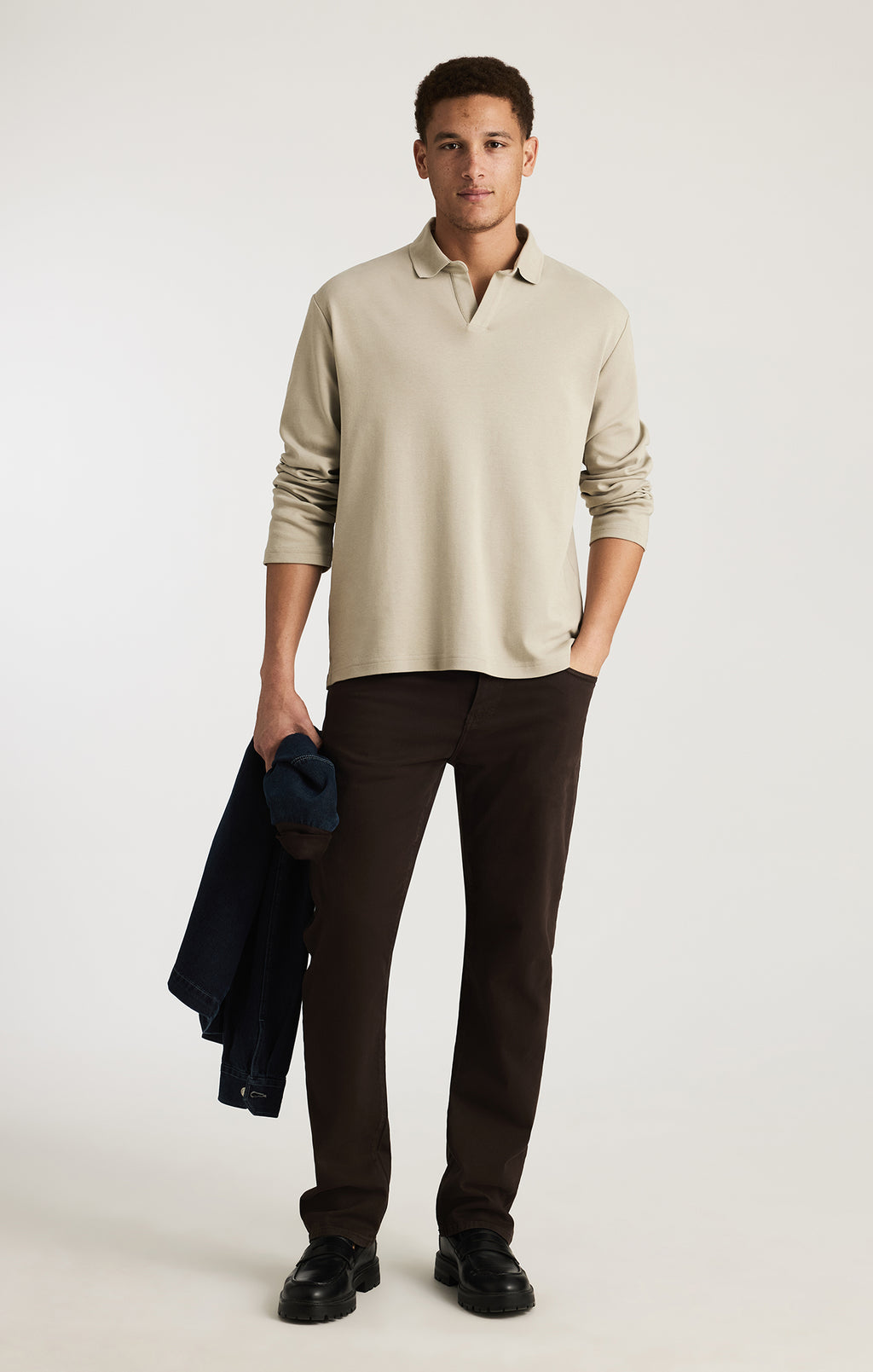 EDITION LONG SLEEVE POLO T-SHIRT IN LONDON FOG