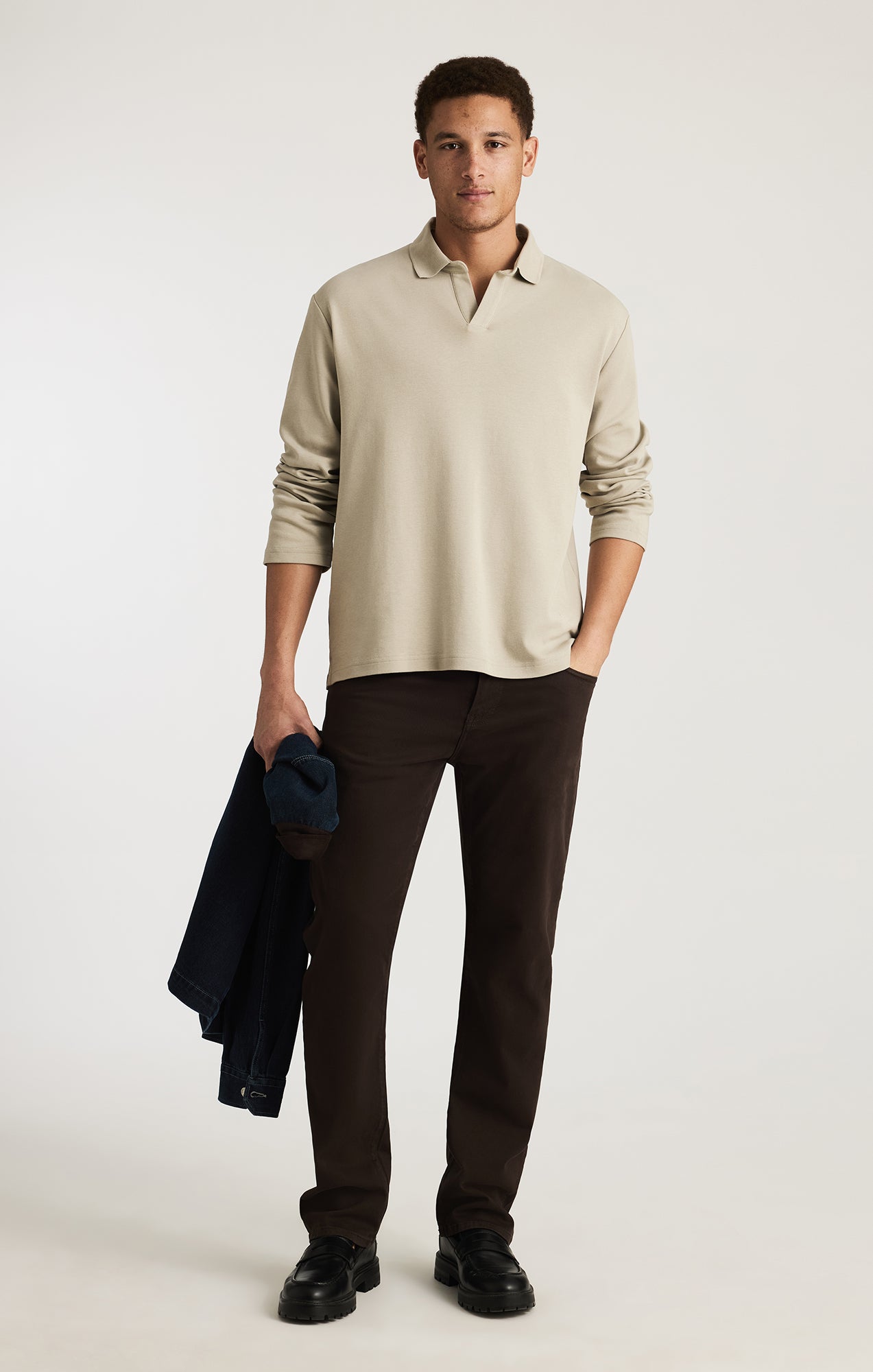 EDITION LONG SLEEVE POLO T-SHIRT IN LONDON FOG