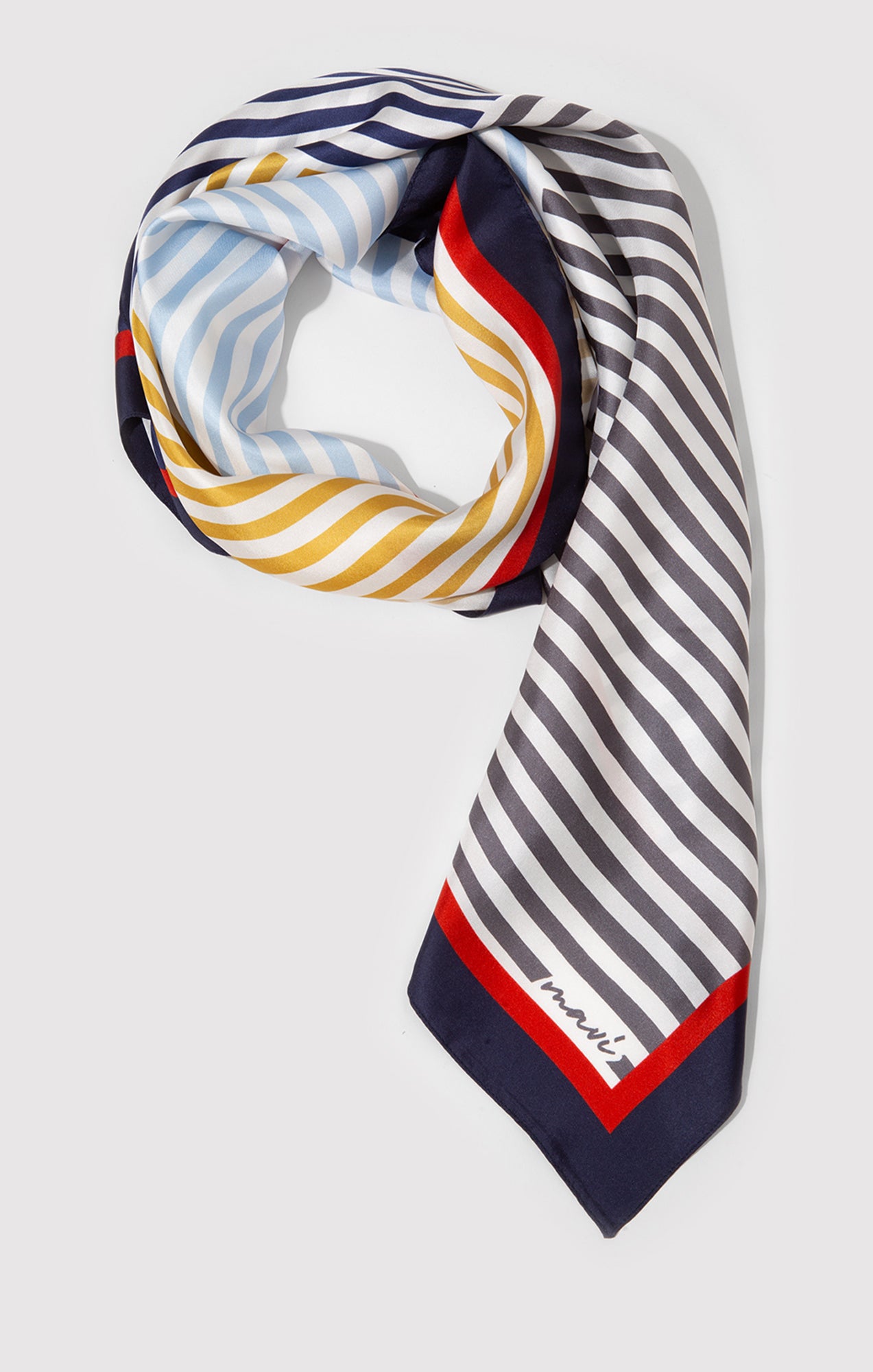 MEDIUM SILK STRIPED BANDANA IN BEIGE NAVY STRIPE - Mavi Jeans