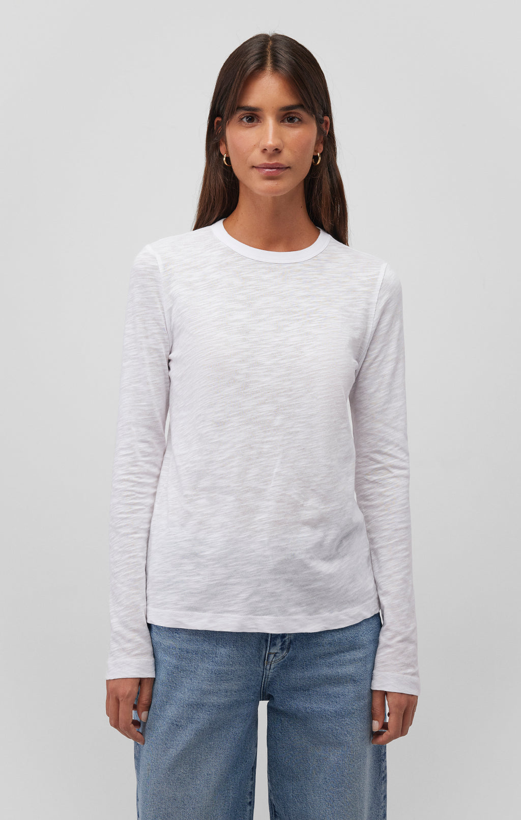 LONG SLEEVE CREW NECK T-SHIRT IN WHITE - Mavi Jeans