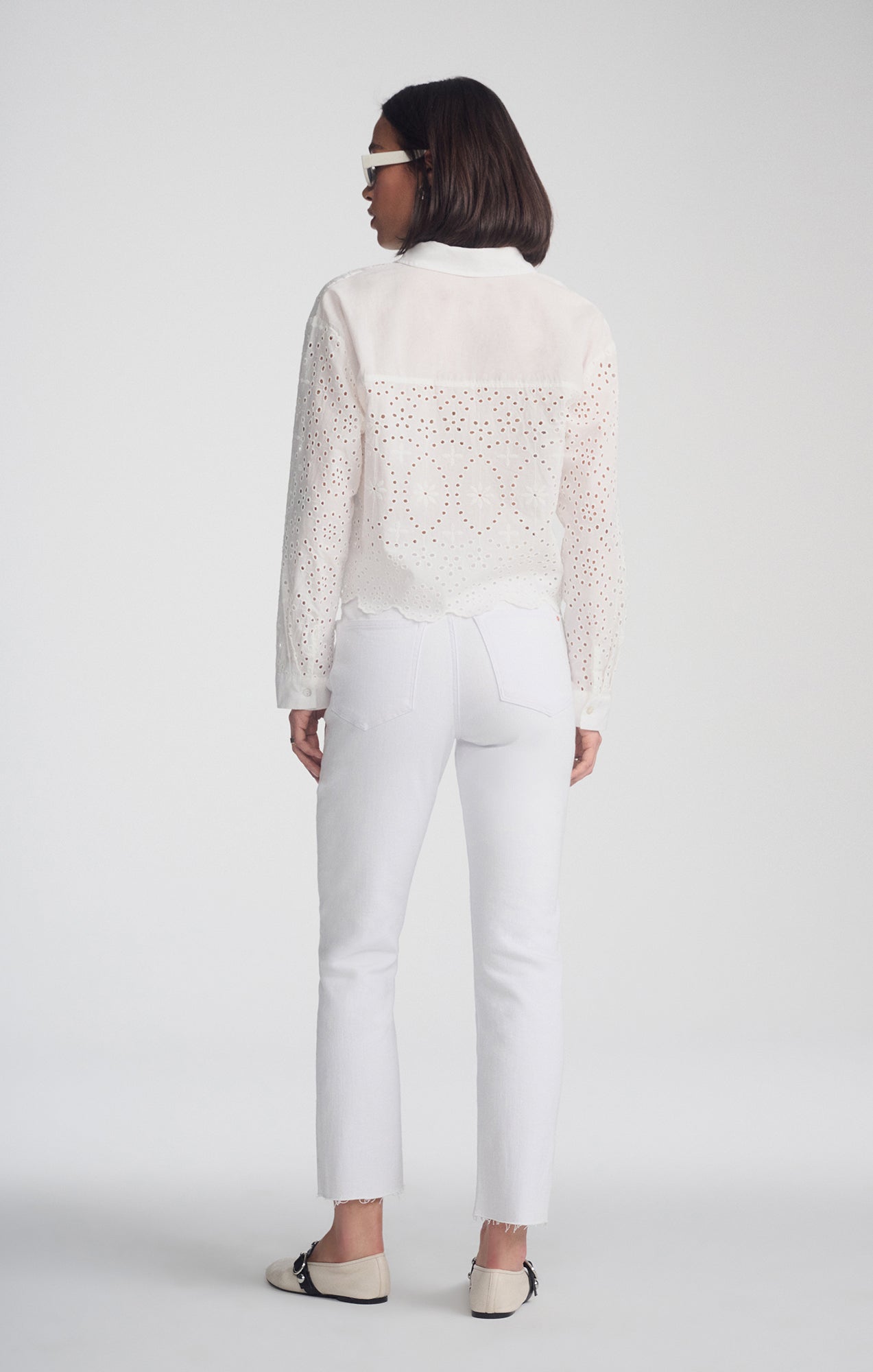 CROPPED EYELET SHIRT IN WHITE - Mavi Jeans