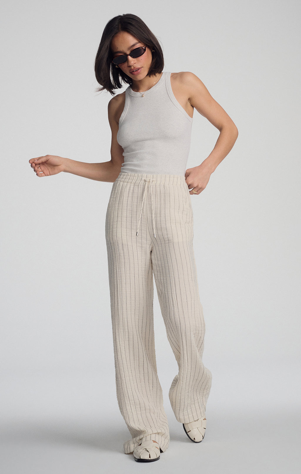GAUZE PANTS IN GREY STRIPE - Mavi Jeans