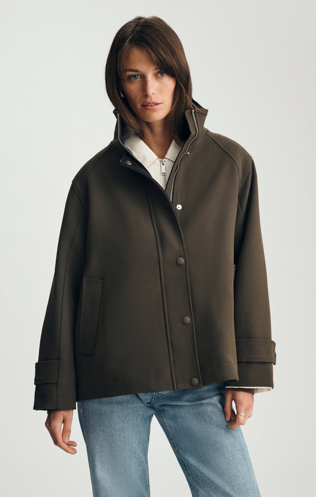 OVERSIZED FUNNEL NECK JACKET IN OLIVE NIGHT - Mavi Jeans