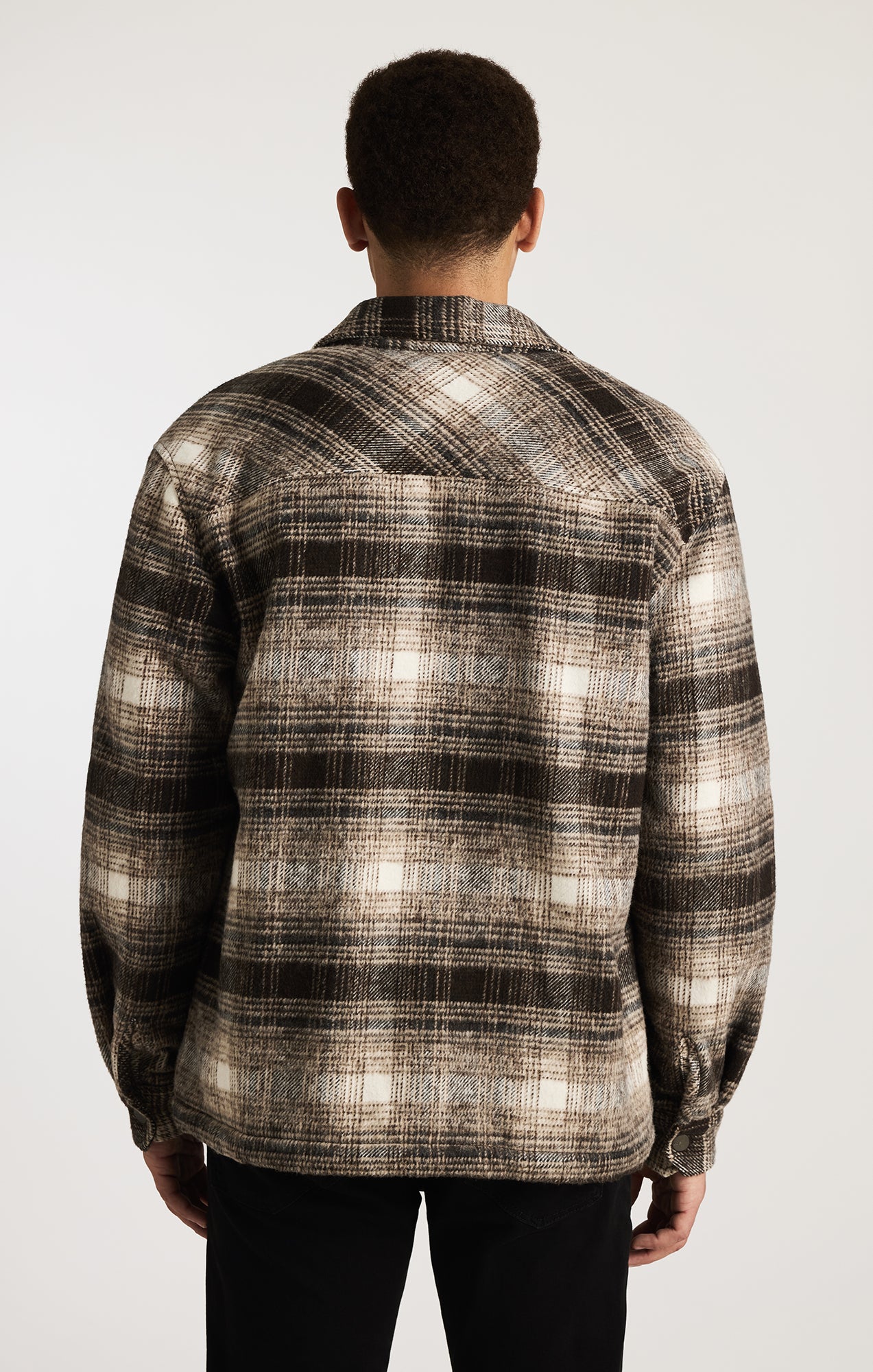 PLAID SHIRT JACKET IN SEAL BROWN CHECK