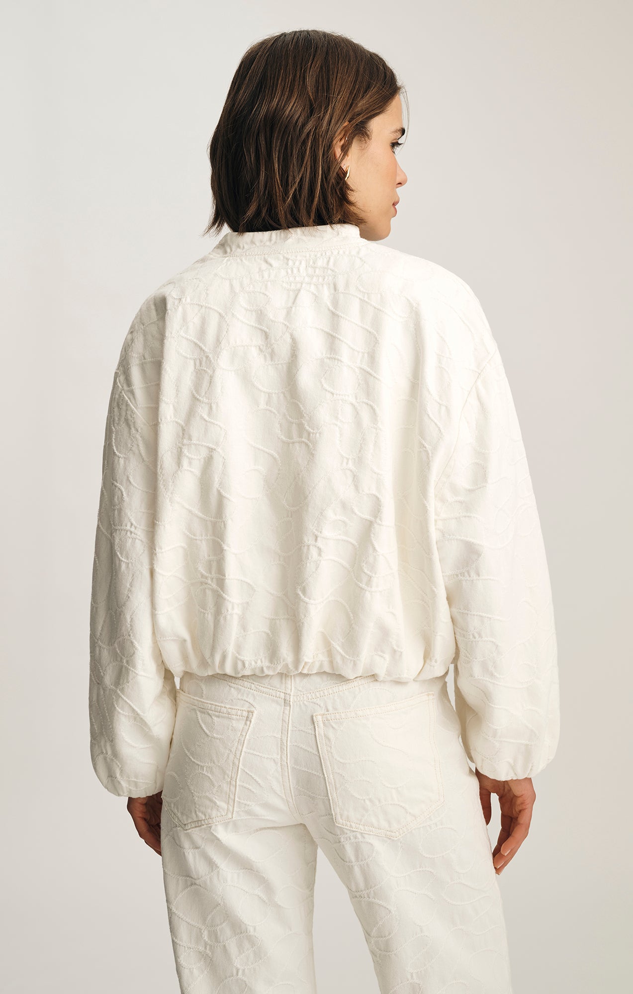 Mavi Women's Nicolette Bomber Jacket In Beige Embroidered Denim