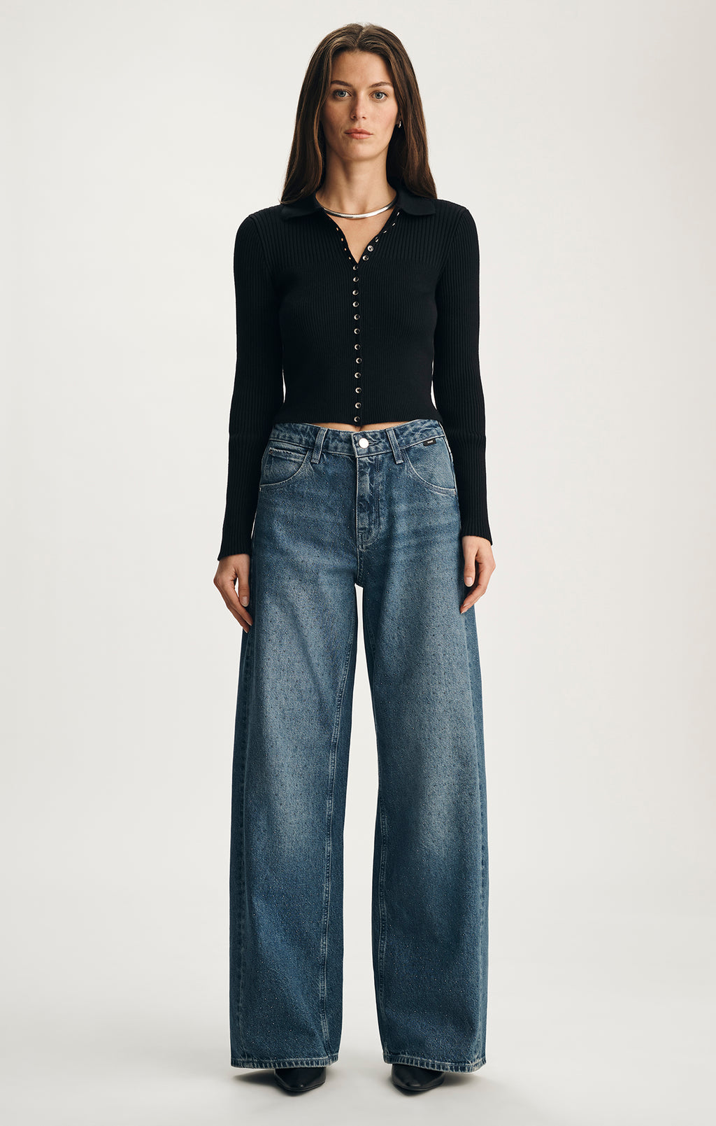 SIENA WIDE LEG IN MID BLUE EMBELLISHED DENIM
