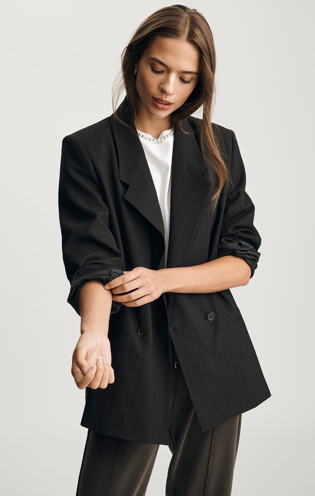 DOUBLE BREASTED BLAZER IN BROWN STRIPED - Mavi Jeans