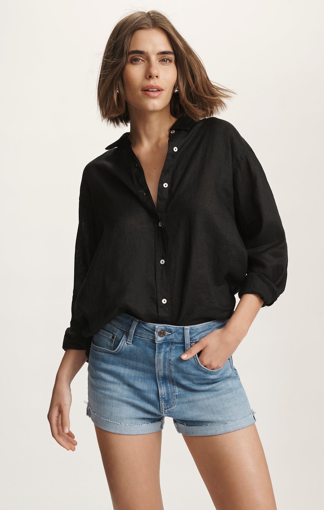 LINEN BUTTON-UP SHIRT IN BLACK - Mavi Jeans