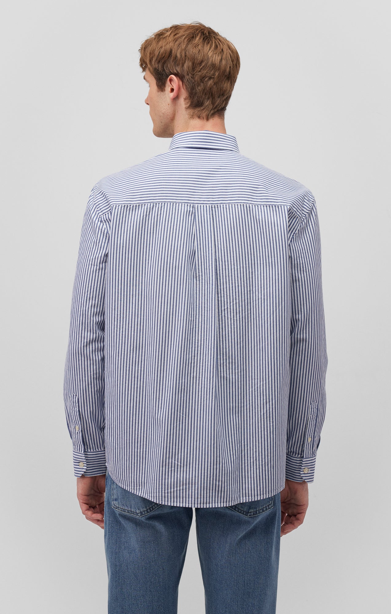 STRIPED BUTTON-UP LONG SLEEVE SHIRT IN TRUE BLUE - Mavi Jeans