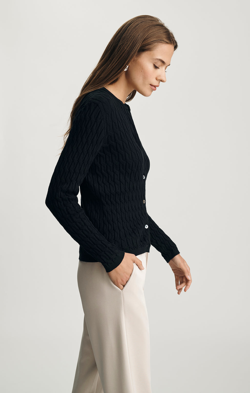 EDITION CABLE-KNIT CARDIGAN IN BLACK