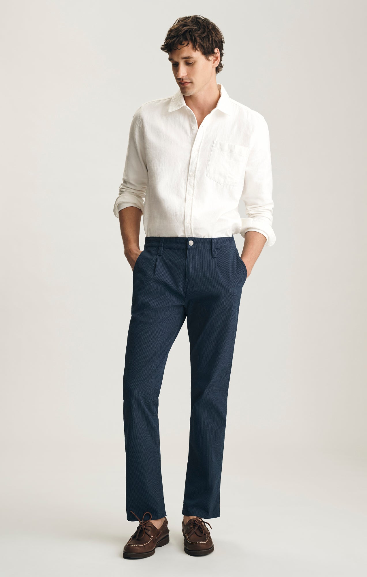 WILL PLEATED STRAIGHT CHINO IN NAVY STRIPE SEERSUCKER - Mavi Jeans