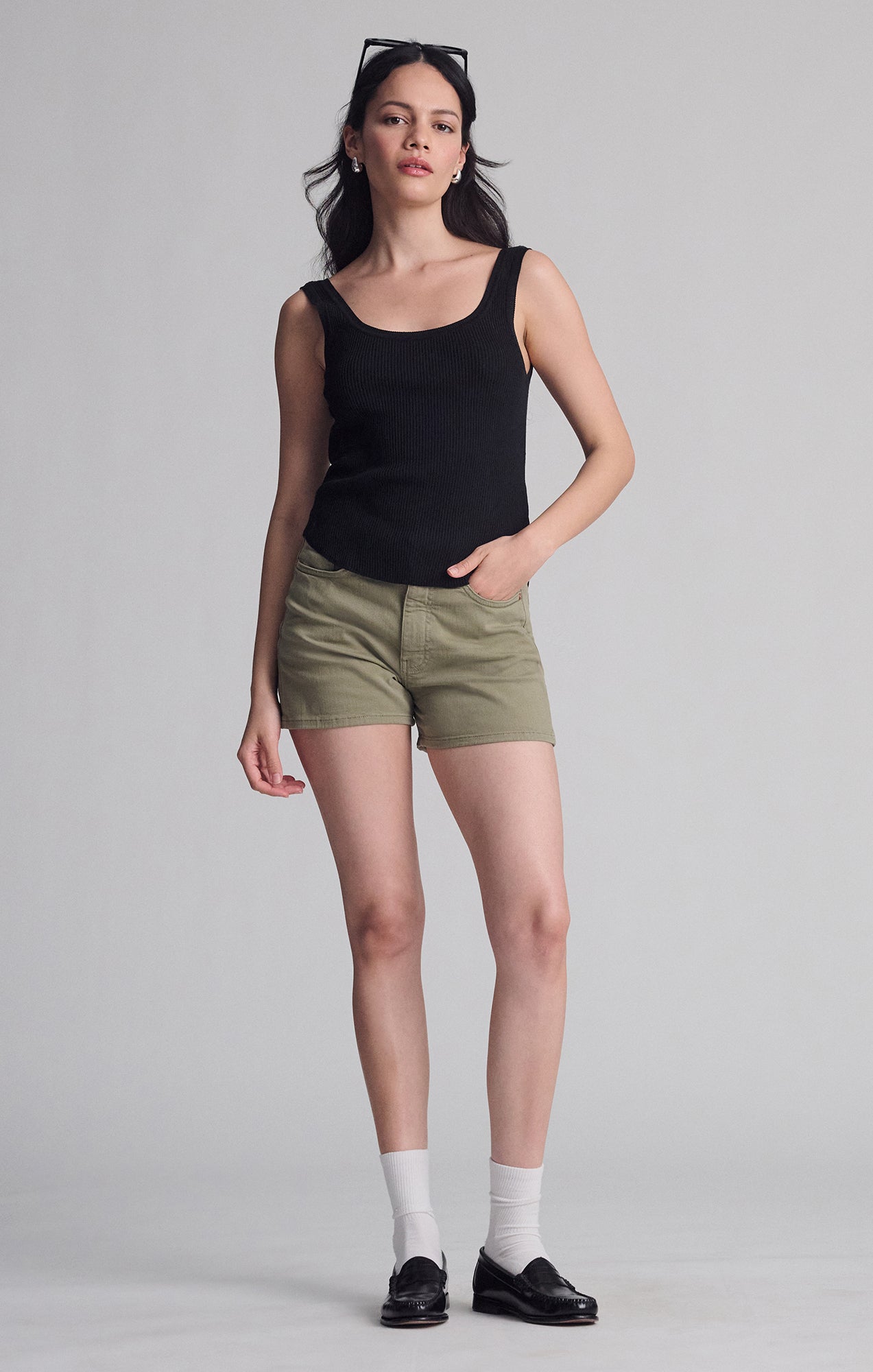 HEIDI STRAIGHT LEG SHORTS IN GREEN FLEX BLUE - Mavi Jeans