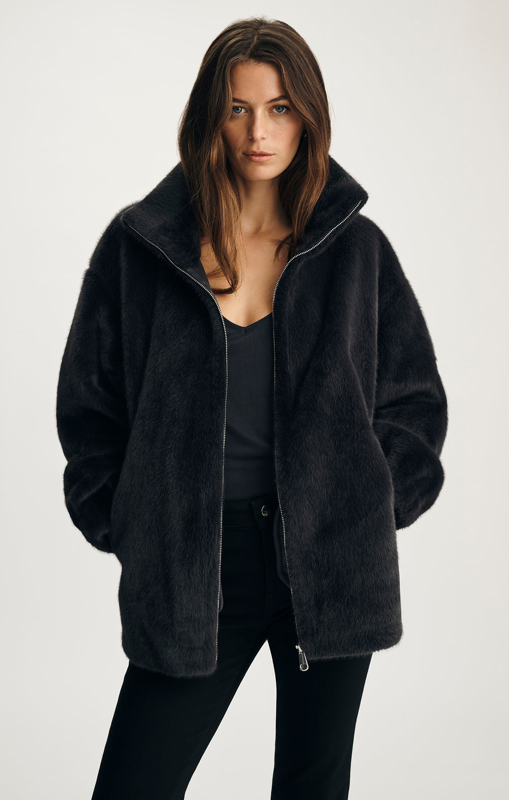 FAUX FUR JACKET IN OBSIDIAN