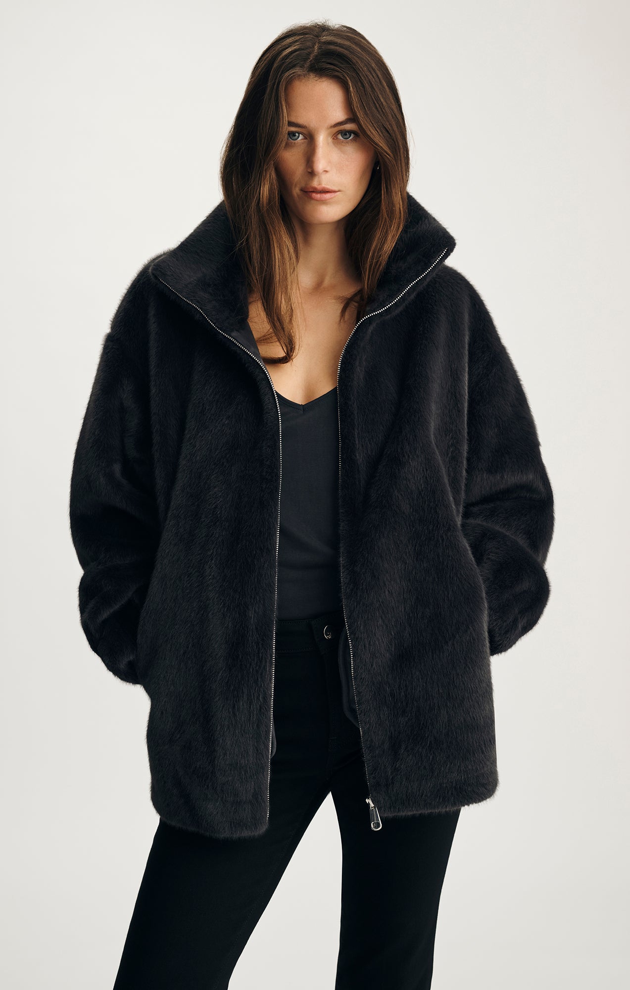 FAUX FUR JACKET IN OBSIDIAN