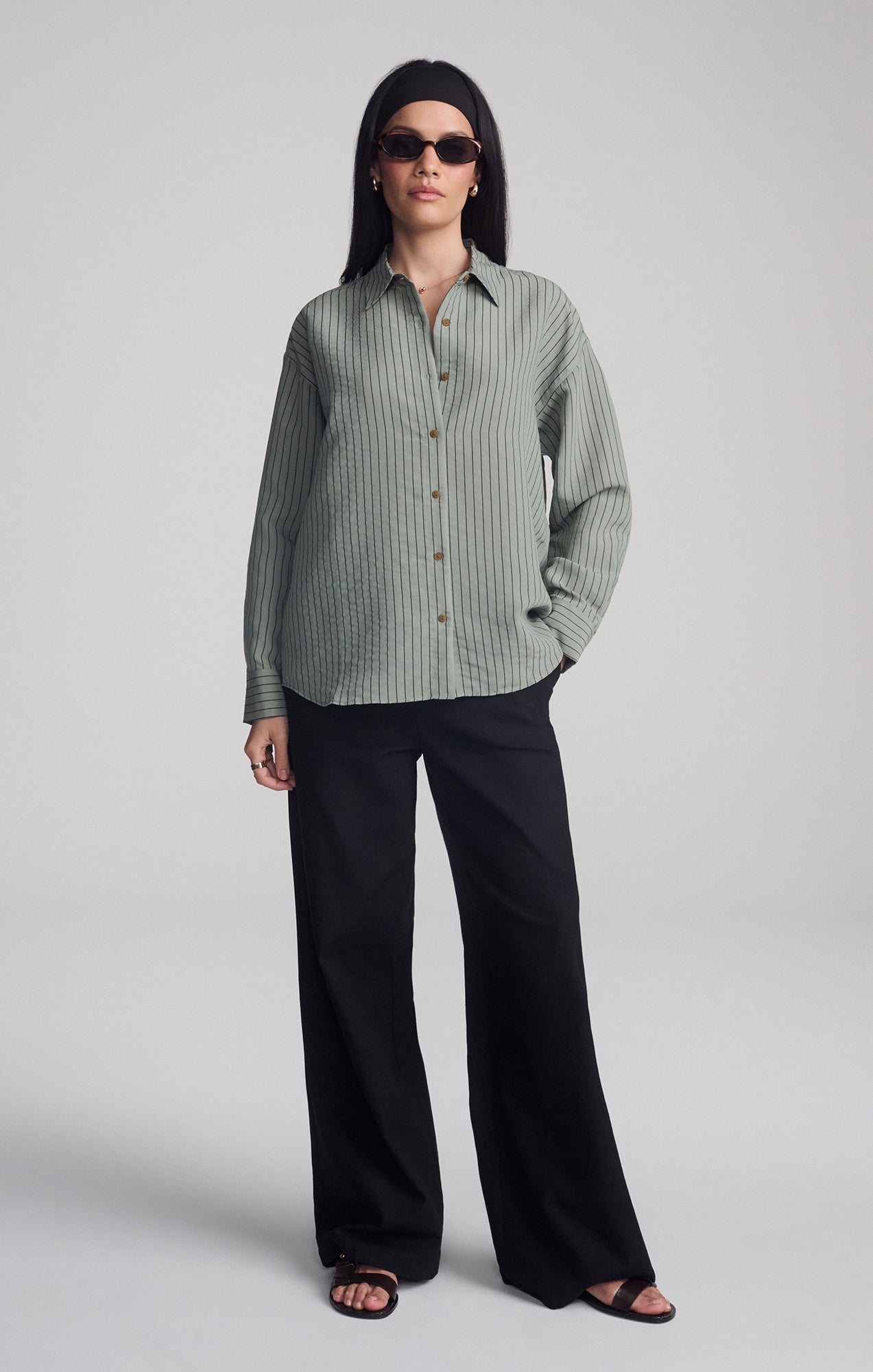 LUXE TOUCH TENCEL™ BUTTON-UP STRIPED SHIRT IN SEA SPRAY STRIPE - Mavi Jeans