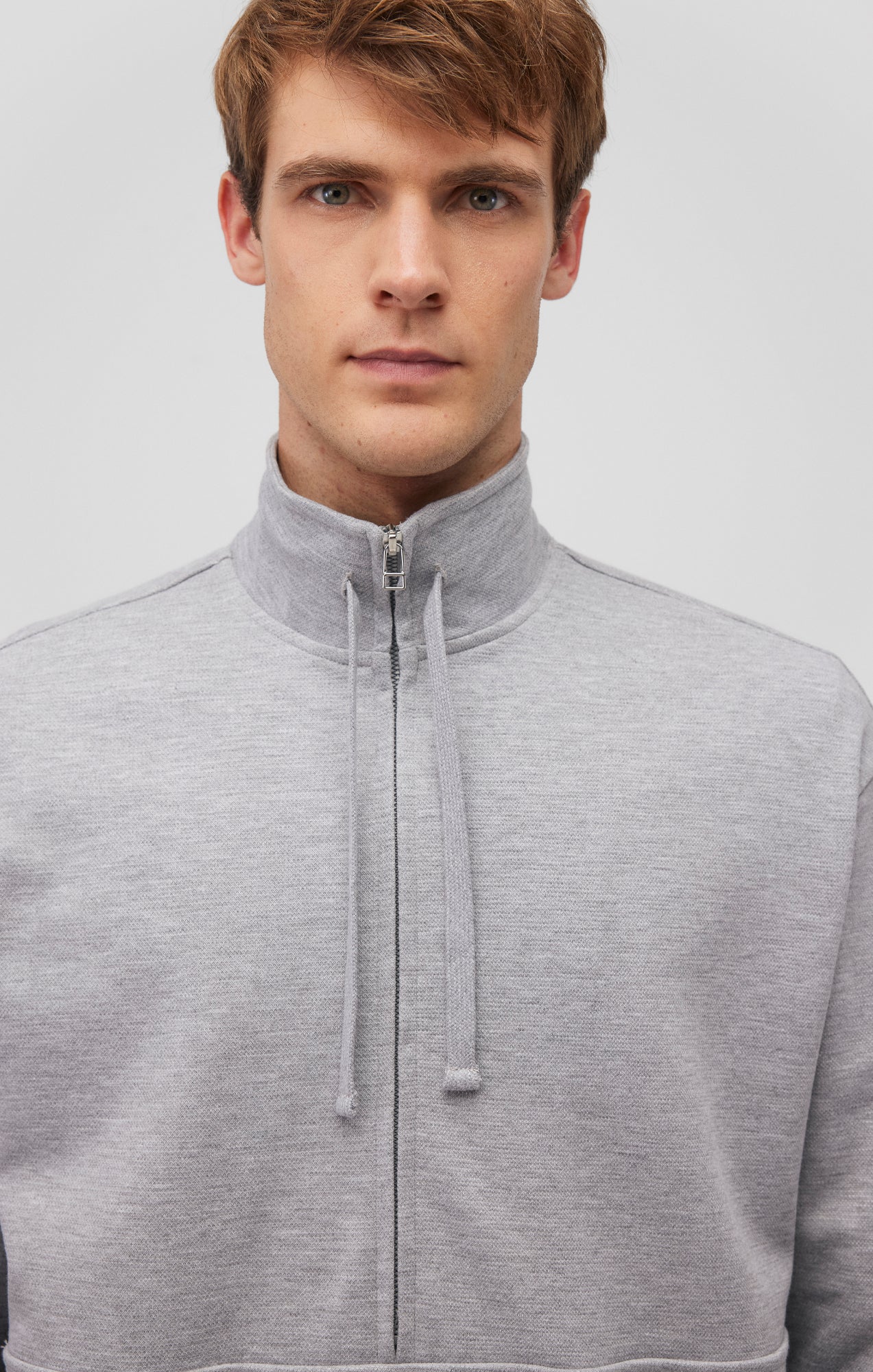 QUARTER ZIP POCKET SWEATSHIRT IN LIGHT GREY MELANGE - Mavi Jeans