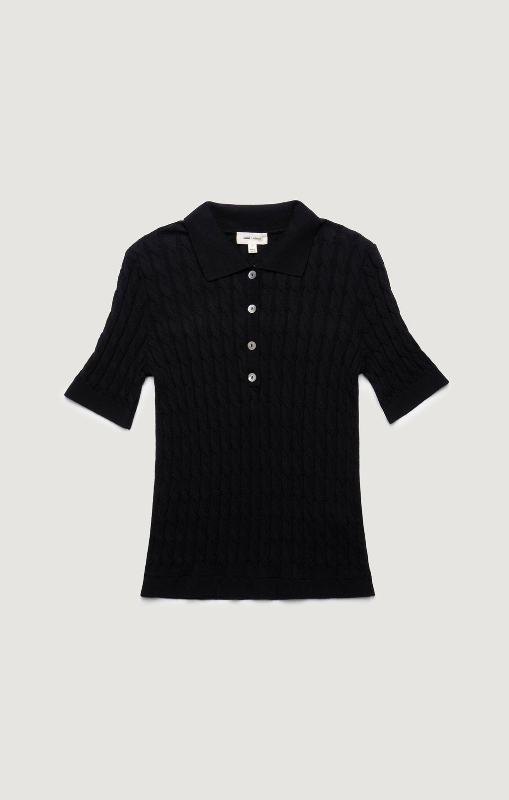 EDITION CABLE-KNIT POLO SWEATER IN BLACK