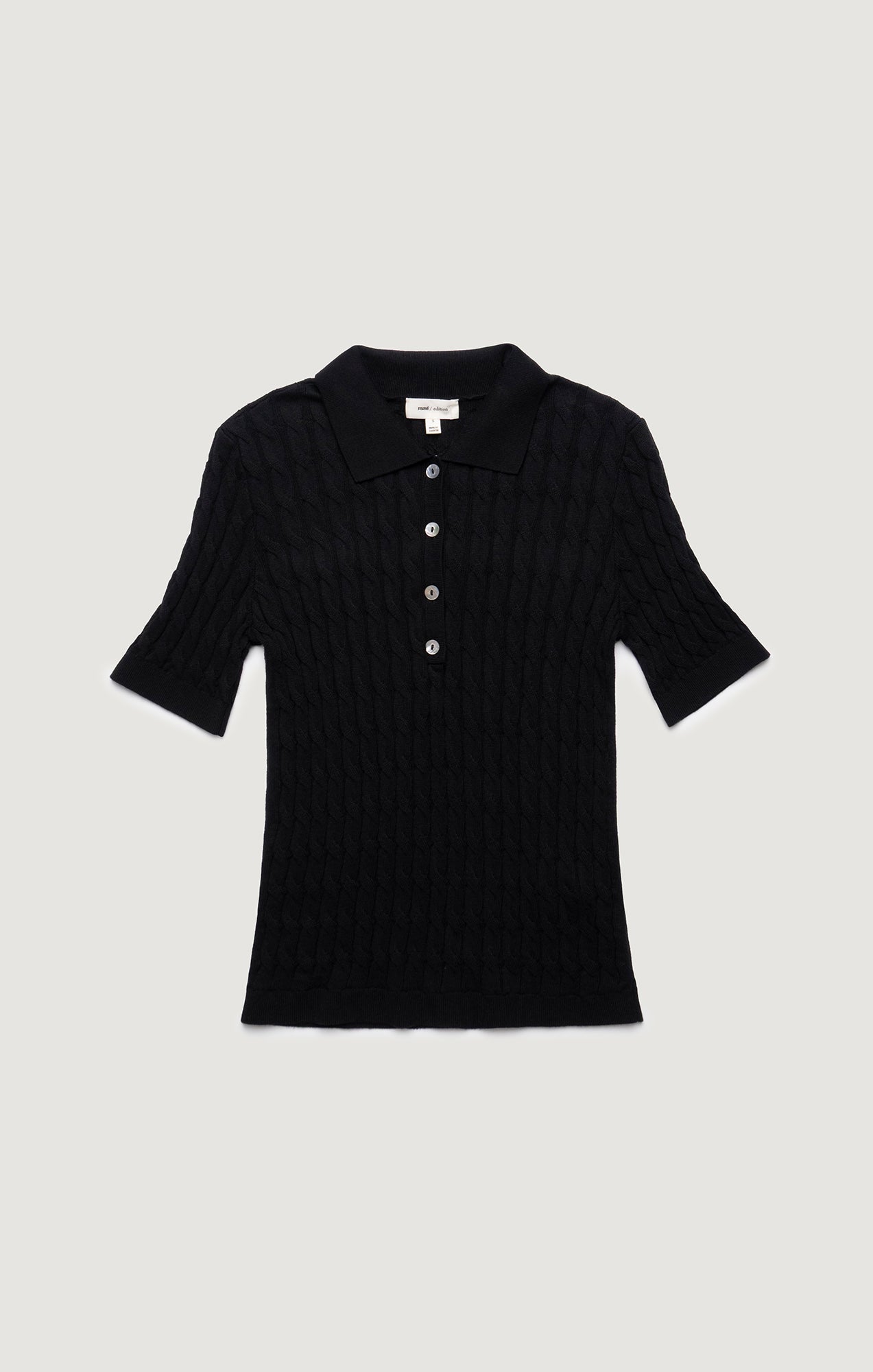 EDITION CABLE-KNIT POLO SWEATER IN BLACK