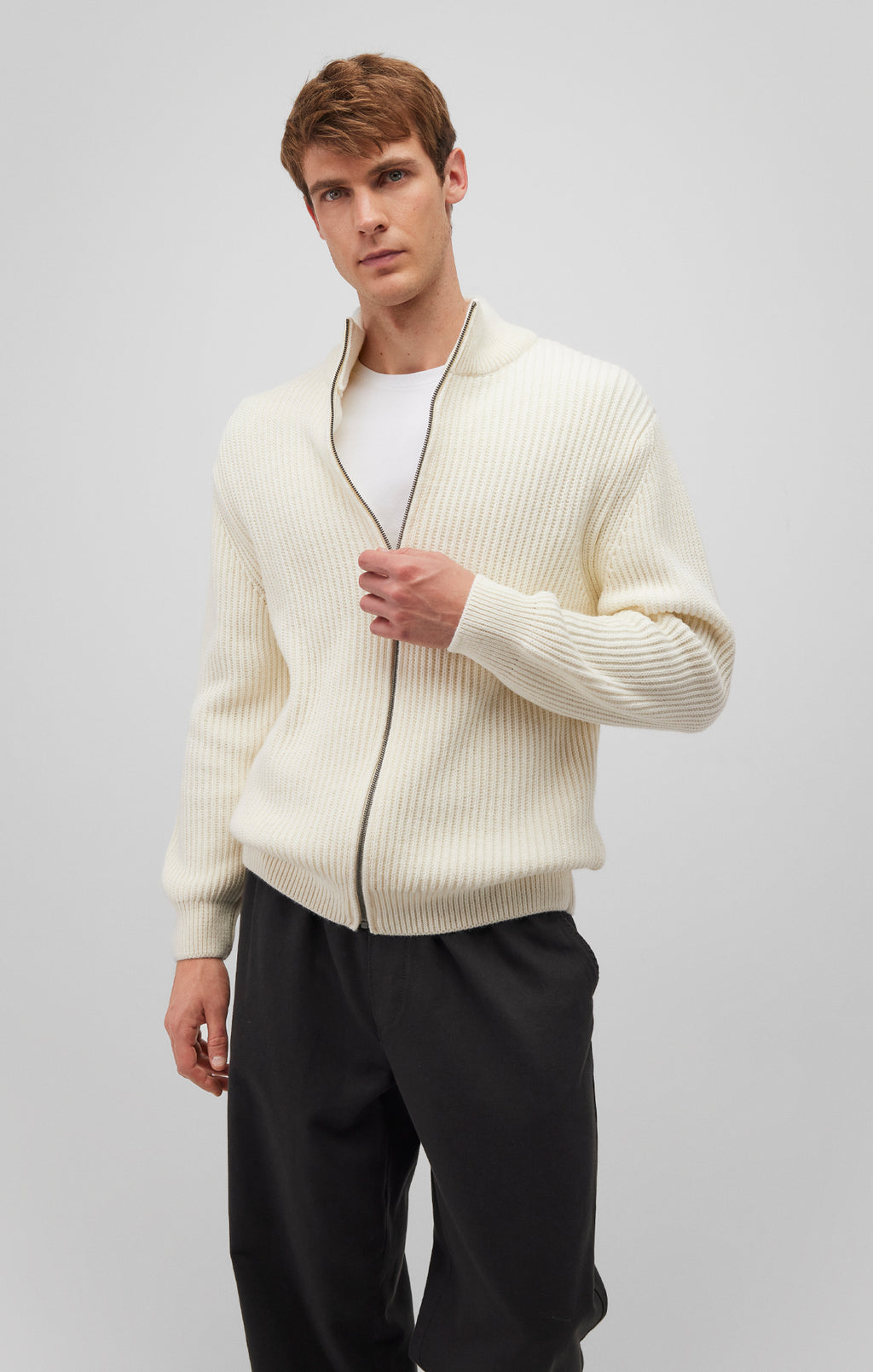 ZIP-UP CARDIGAN IN ALMOND MILK - Mavi Jeans