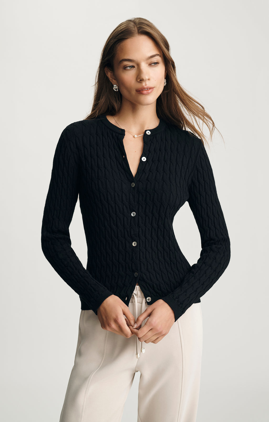 EDITION CABLE-KNIT CARDIGAN IN BLACK