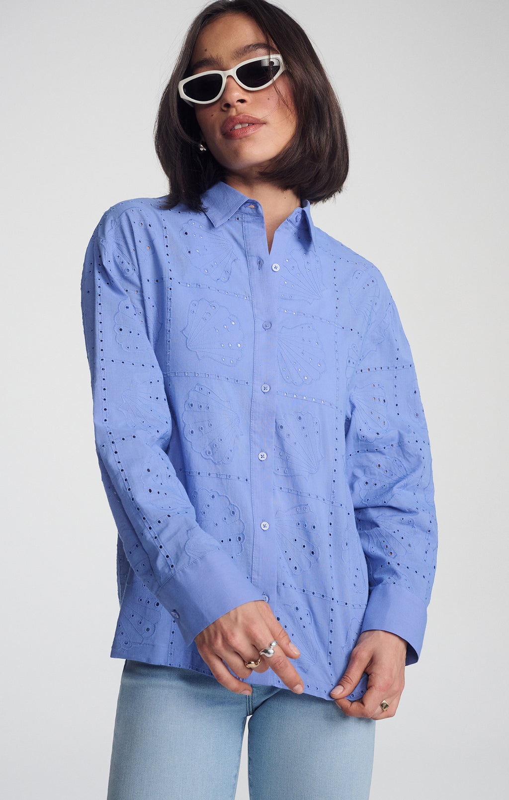 EYELET BUTTON-UP SHIRT IN PERSIAN JEWEL - Mavi Jeans