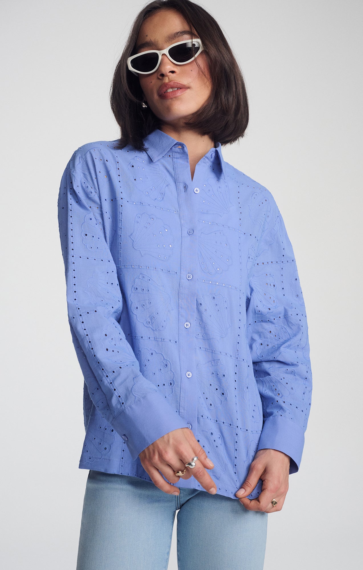 EYELET BUTTON-UP SHIRT IN PERSIAN JEWEL - Mavi Jeans