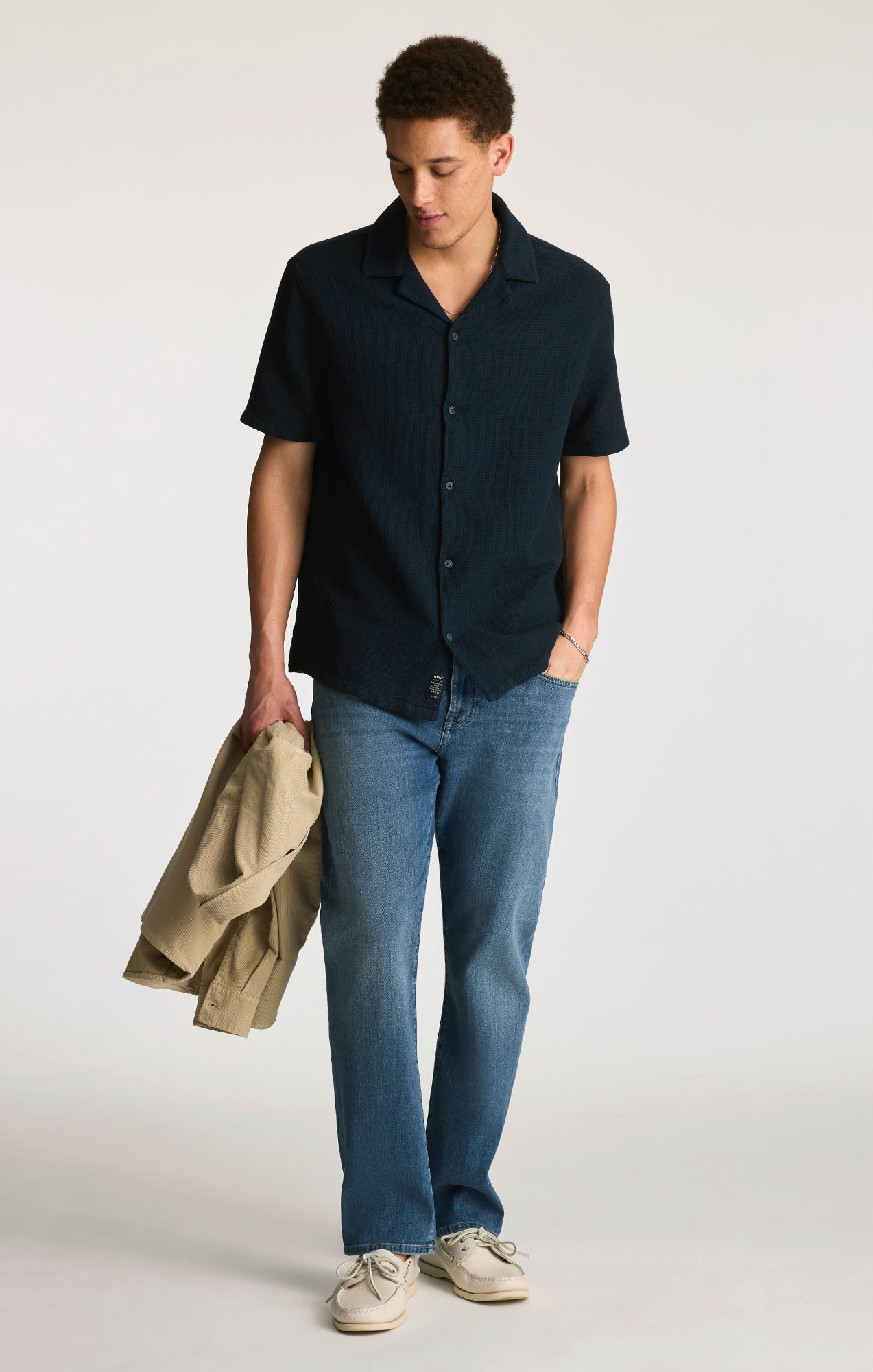 Mavi Men's Waffle Knit Camp Collar Shirt In Total Eclipse – Mavi Jeans
