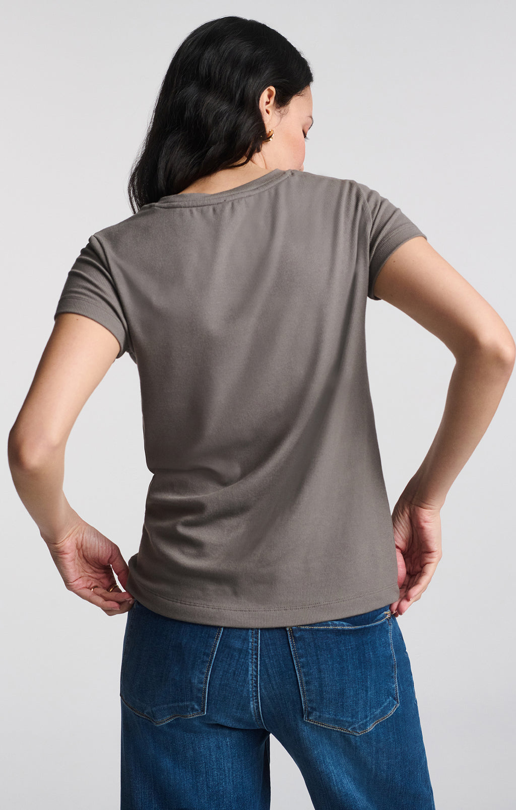 LUXE TOUCH TENCEL™ RIBBED T-SHIRT IN DARK GULL GRAY - Mavi Jeans