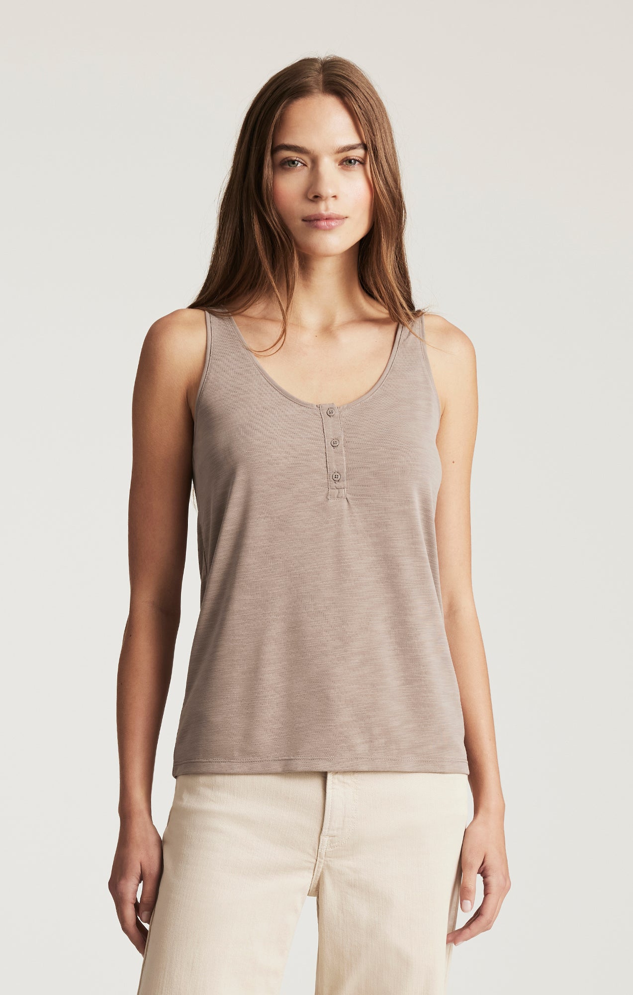 Mavi Women's Luxe Touch Tencel™ Henley Tank Top In Fungi – Mavi Jeans
