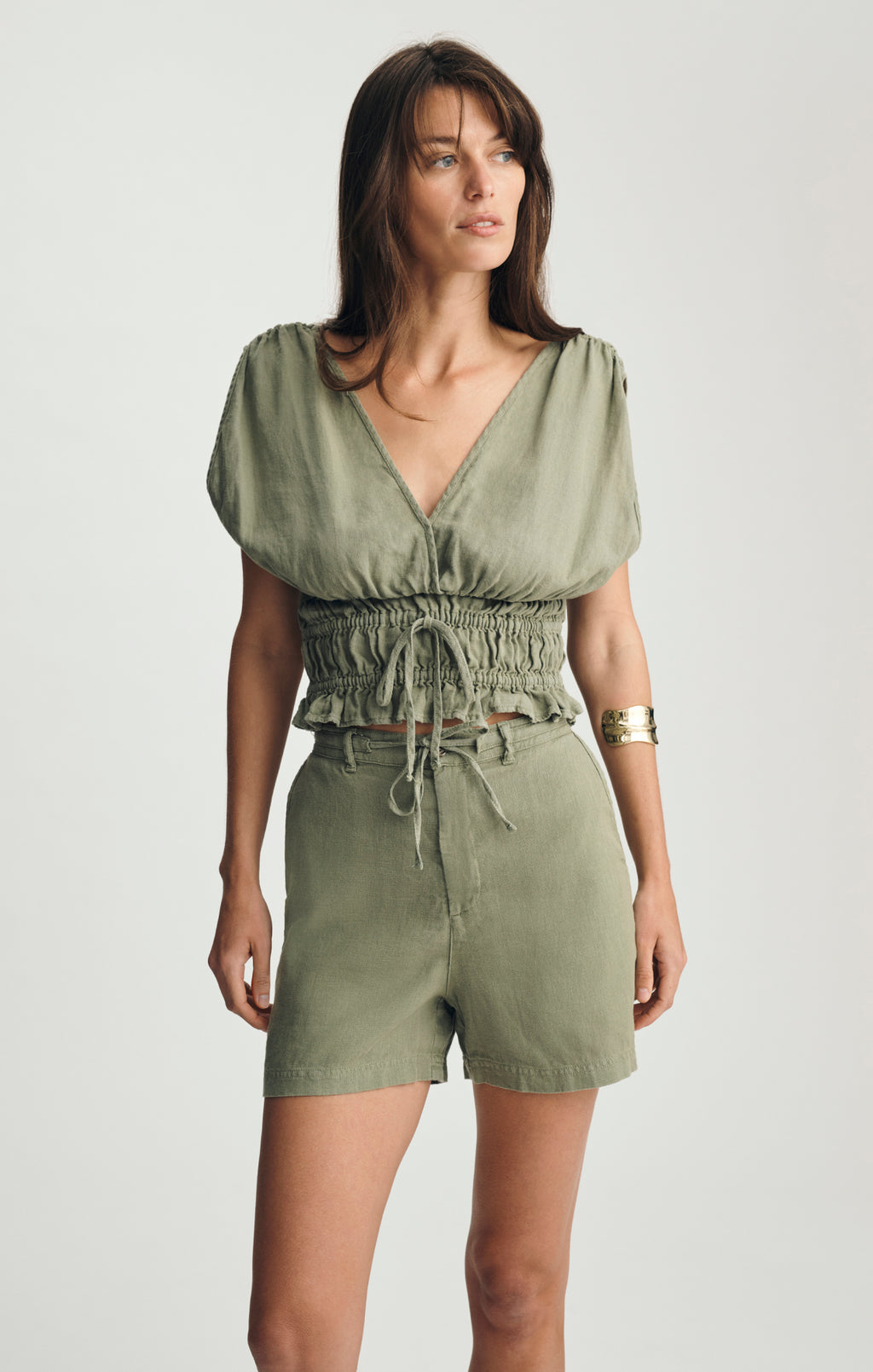 LINEN TIE-WAIST SHORTS IN SEA SPRAY - Mavi Jeans